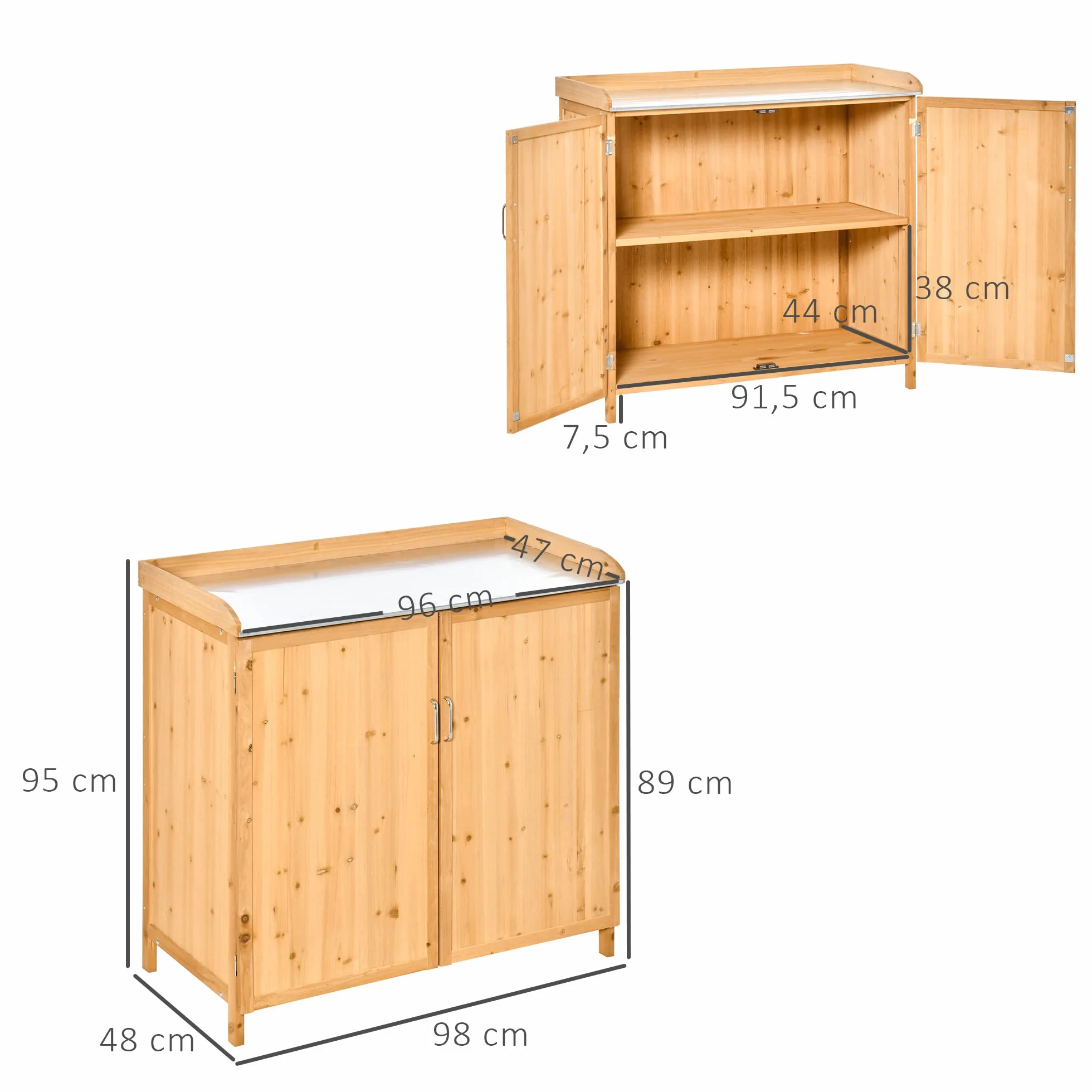 Outsunny Armoire de Jardin sur Pied Table de rempotage 2 en 1 Acier galvanisé Bois de cèdre