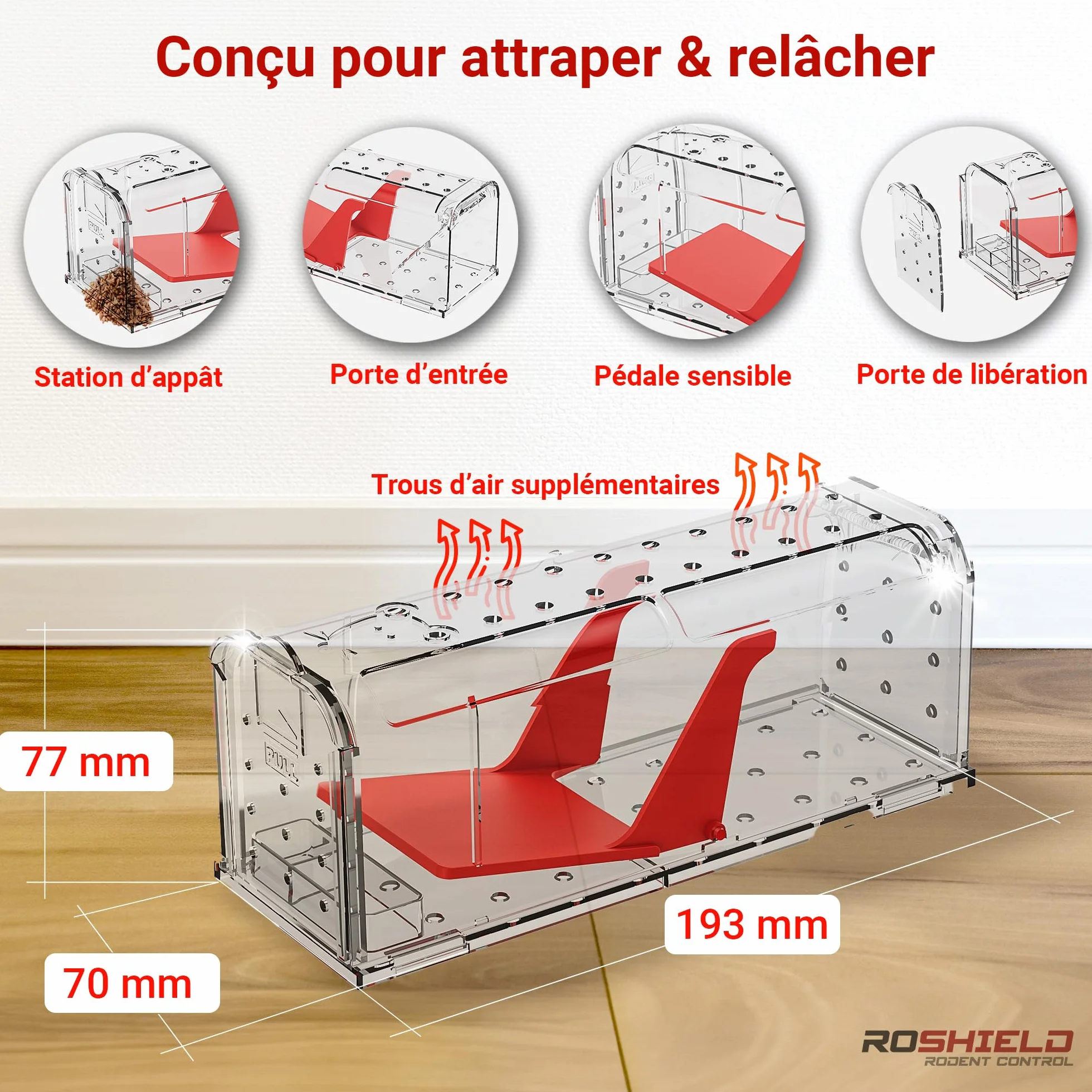 Roshield Piège à Souris sans cruauté pour Intérieur Extérieur Capture Vivante réutilisable Durable Rapide Efficace