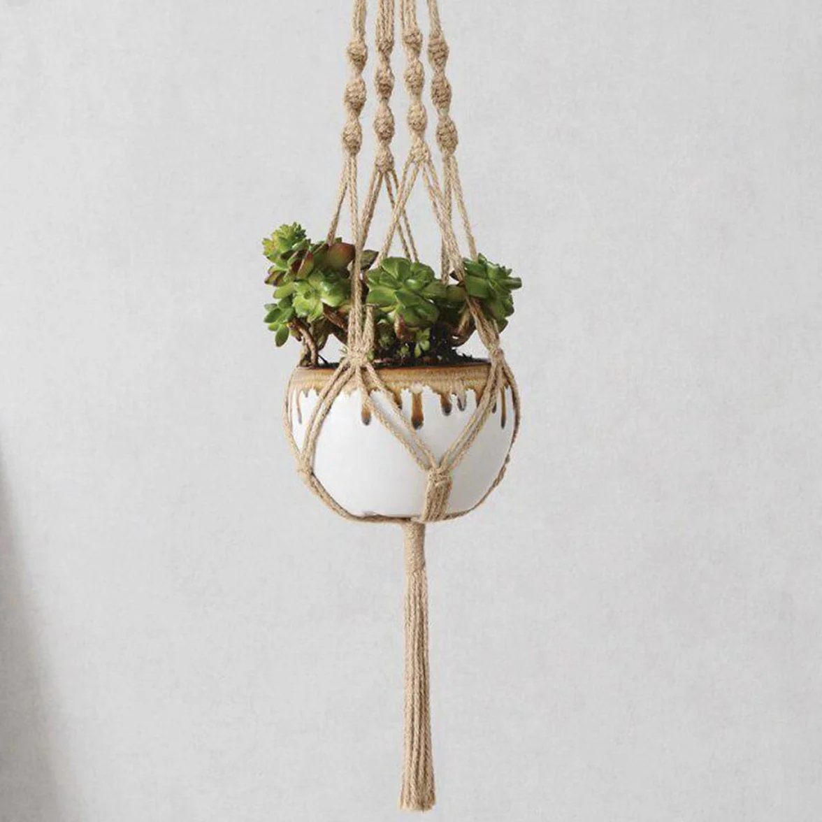 Macramé Pot Suspendu 2 Pièces avec Crochets en S et Crochets à Corne, Support Pots Suspendu pour Fleur Intérieur