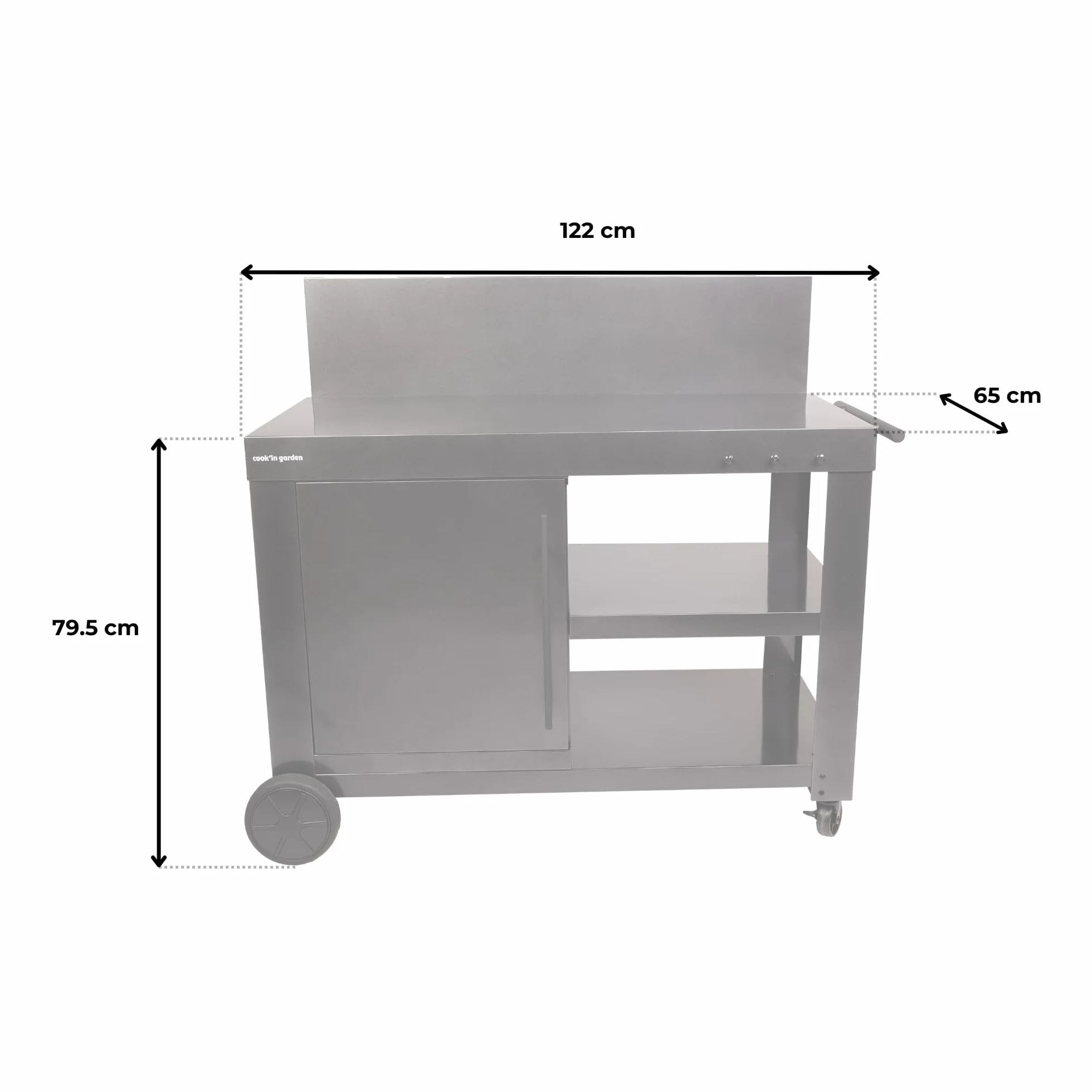 Cook'in Garden Desserte Nova 110 Premium Chariot de Jardin avec Plan de Travail, Meuble sur Roulettes pour Plancha ou Barbecue, Noir