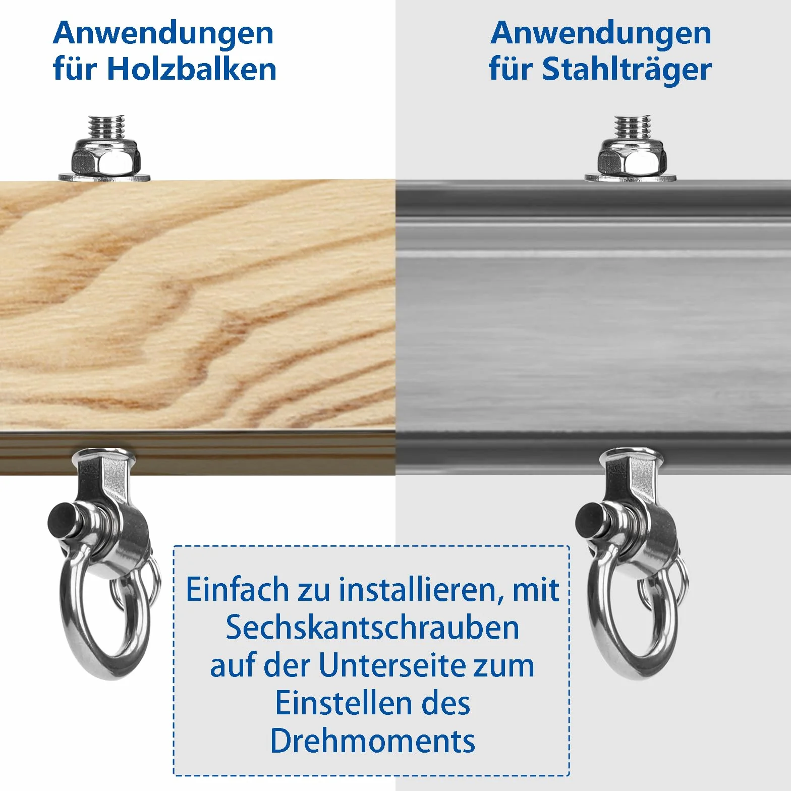 Crochets de Balançoire M10 280mm Acier Inoxydable avec Roulements Lot de 4 pour Hamac Chaise Suspendue