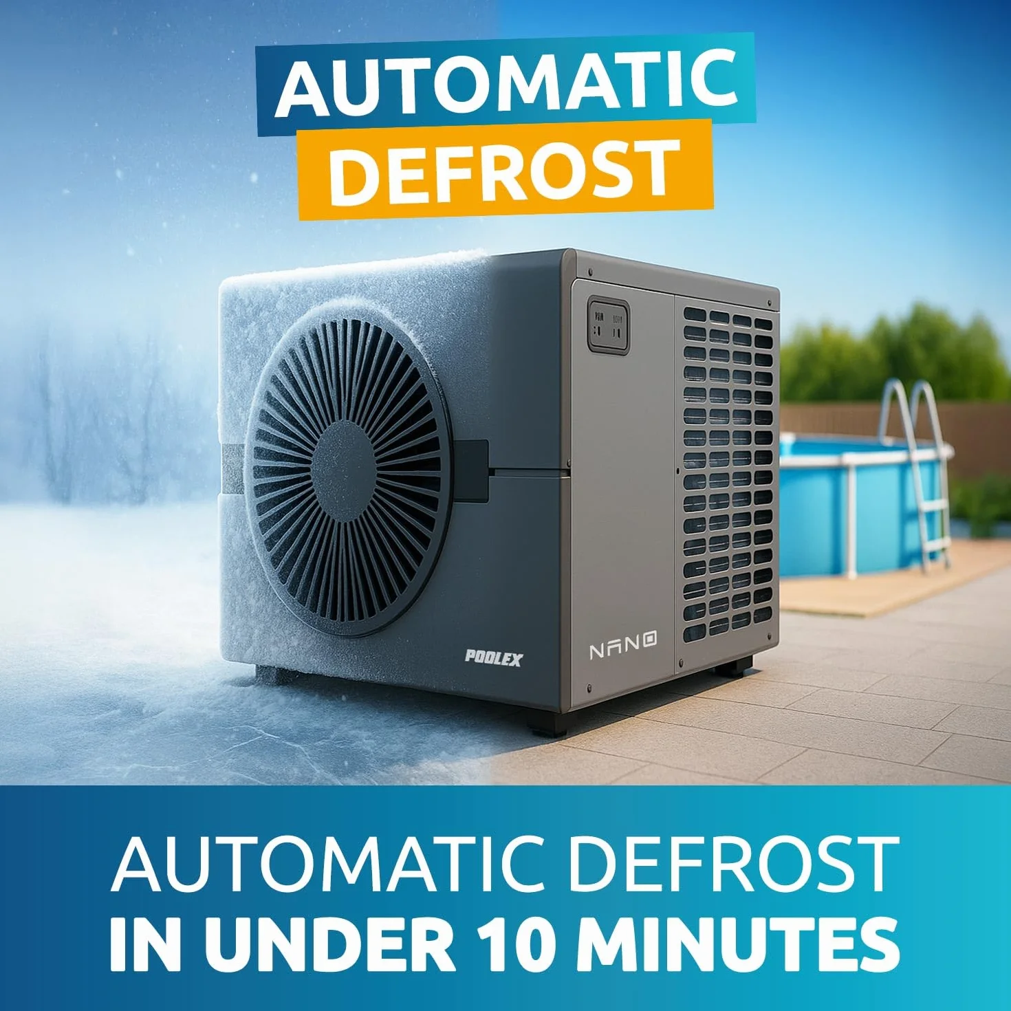POOLEX Nano B5 Pompe à chaleur réversible piscine 5 kW 30 m³ dégivrage automatique intelligent Ultra-compacte Plug&Play