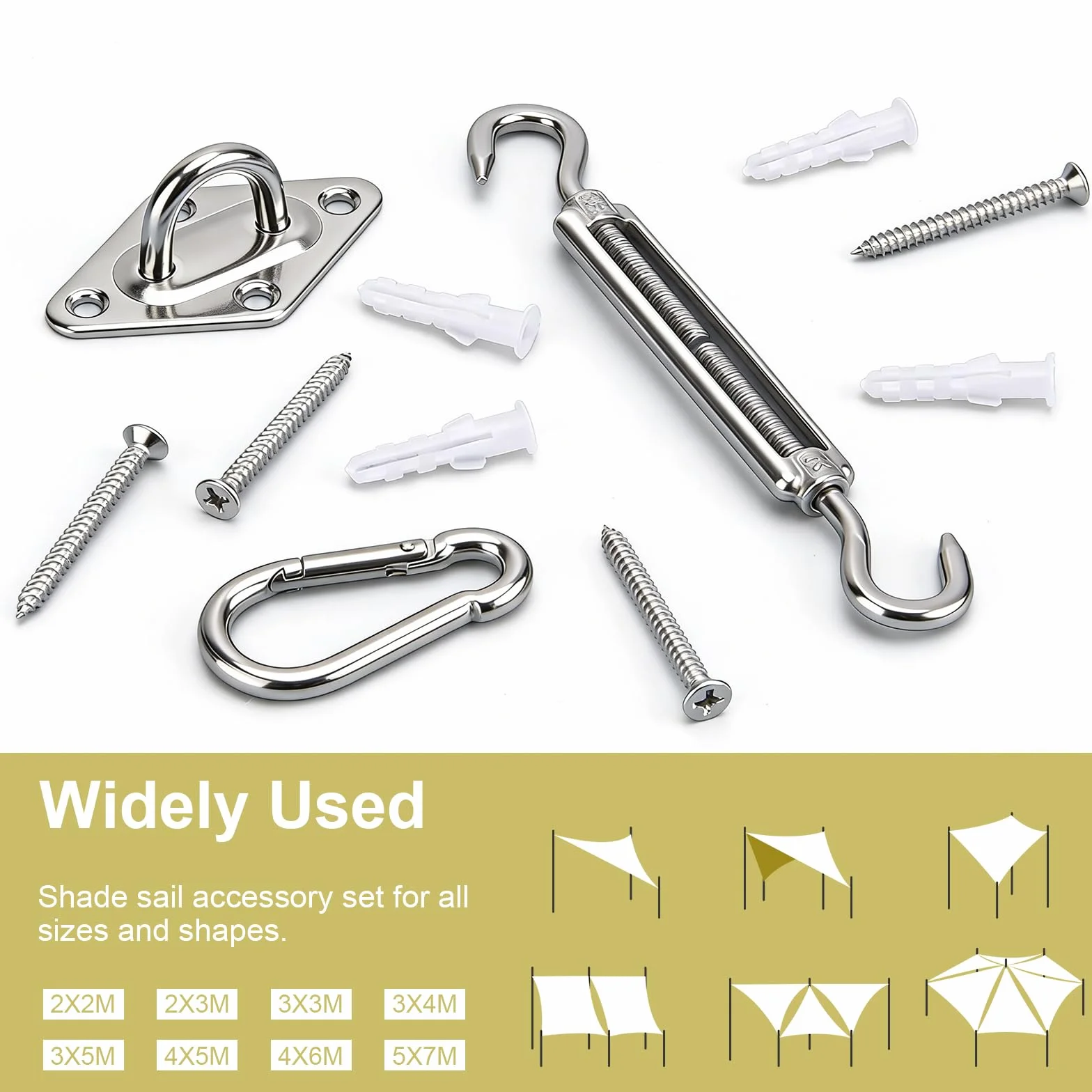 Kit de fixation pour voile d'ombrage en acier inoxydable M6 avec crochets et tendeurs