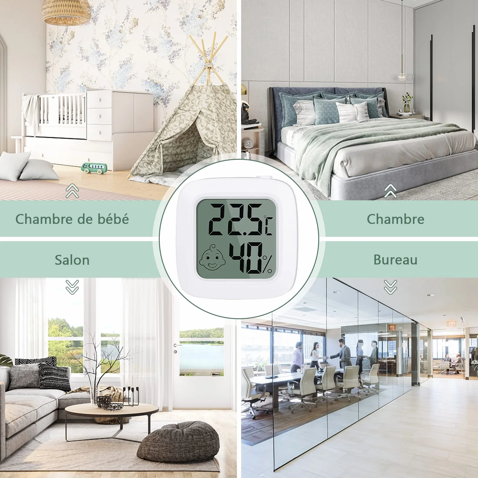 Vinabo Thermomètre Hygromètre Numérique Intérieur Haute Précision avec Indicateur de Confort 2 Pièces