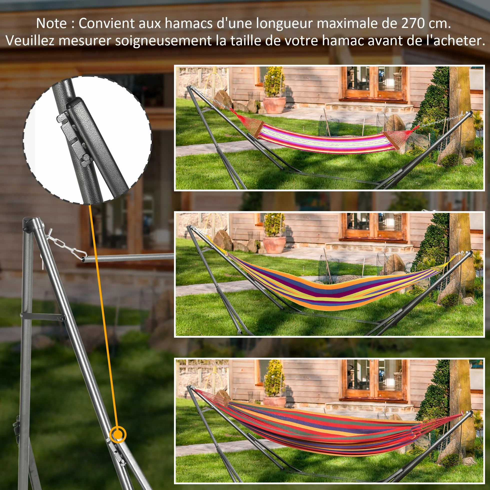 Outsunny Support de Hamac Pliable, Cadre Portable 2-en-1 Réglable en Acier, pour Camping Extérieur, Noir