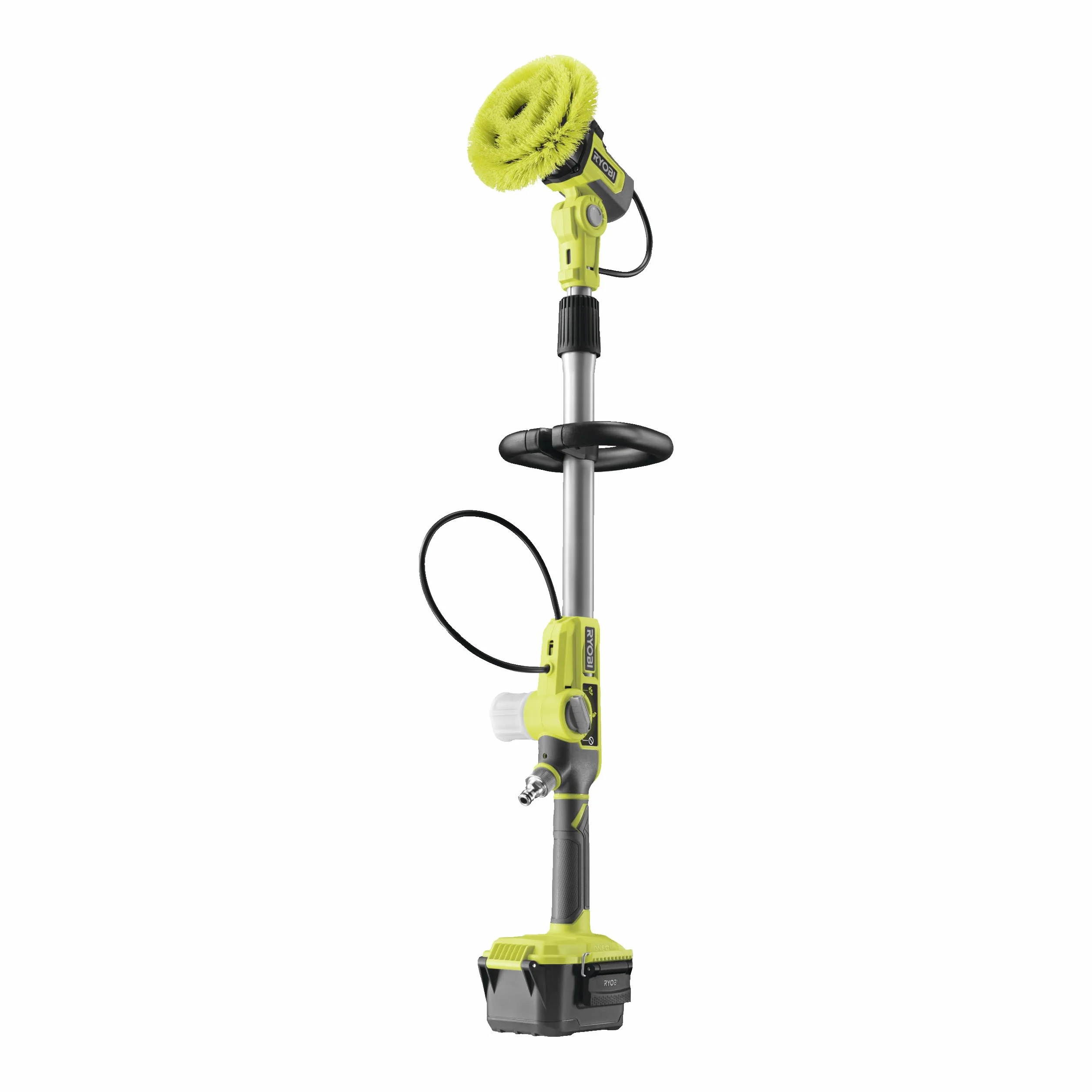RYOBI - Brosse Rotative télescopique sans Fil 18V One+ RWTS18-0 – Brosse Plate Large, Poignée GripZone, Nettoyage Sols Extérieurs, Murs, Meubles, Hauteur 1,4m – Batterie Non Incluse