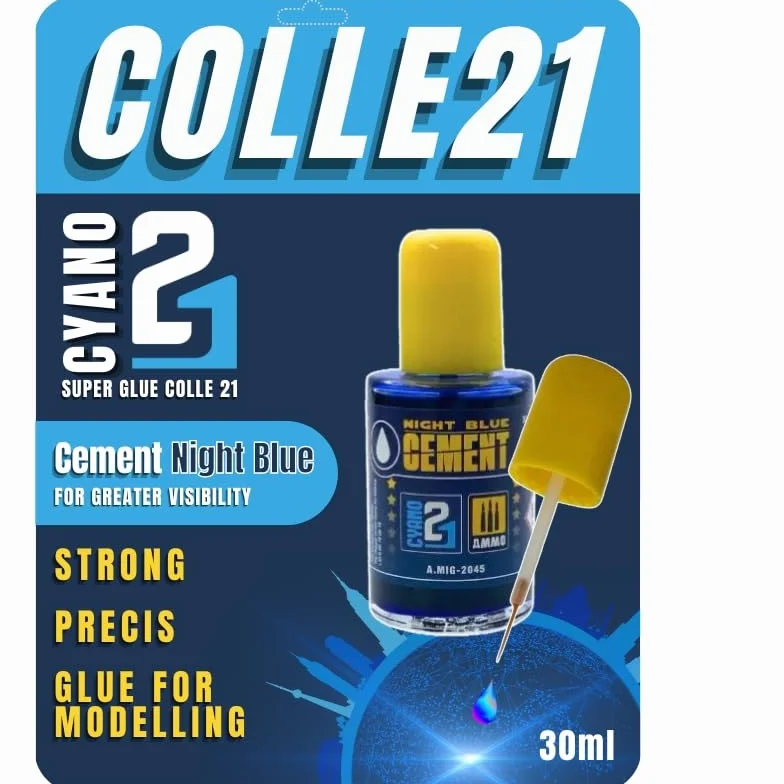 CEMENT NIGHT BLUE Colle maquette AMMO MIG by Colle21 - Colle de 30 ml pour plastique et modélisme, densité moyenne, haute résistance, idéale pour assemblage précis de modèles réduits, collage fort.