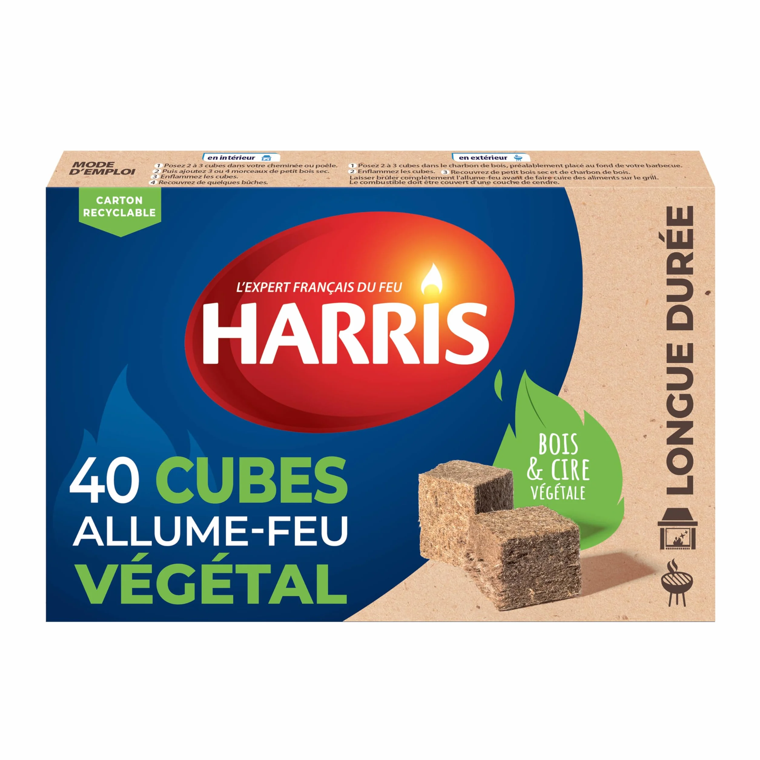 HARRIS 4° Cubes allume feu 100% végétal longue durée x40