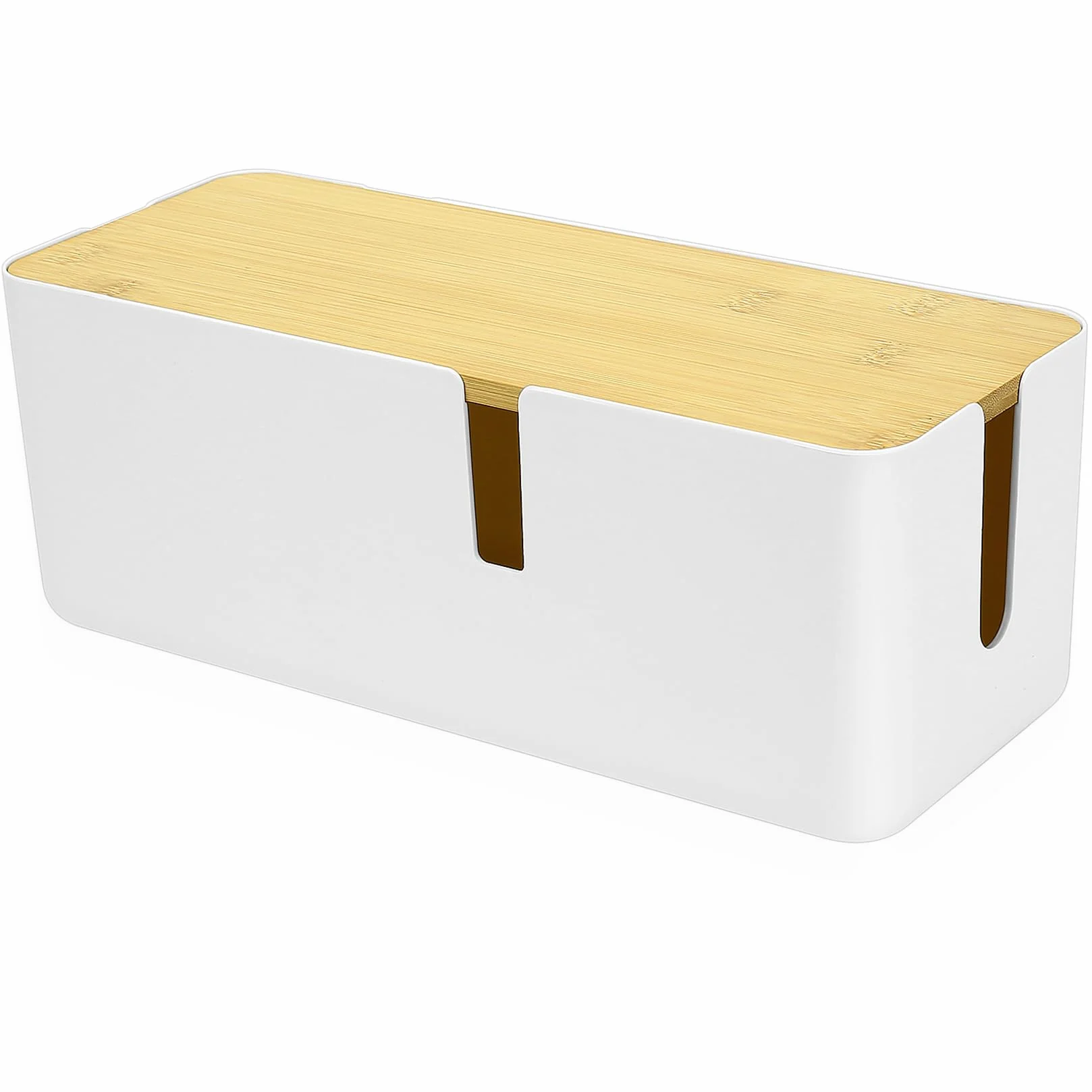 Boîte à câbles, Boîte de Gestion de câbles, Boîte de Rangement pour câbles avec Couvercle en Bambou, Organisateur pour masquer Les câbles, multiprises et Fils en Vrac, Blanc