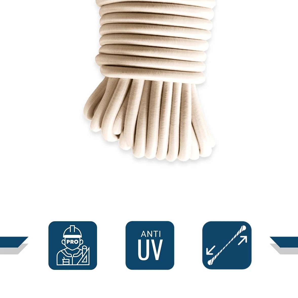 TECPLAST Sandow élastique Ivoire 20 mètres 9SW - Qualité Pro - Tendeur pour bâche de diamètre 9 mm