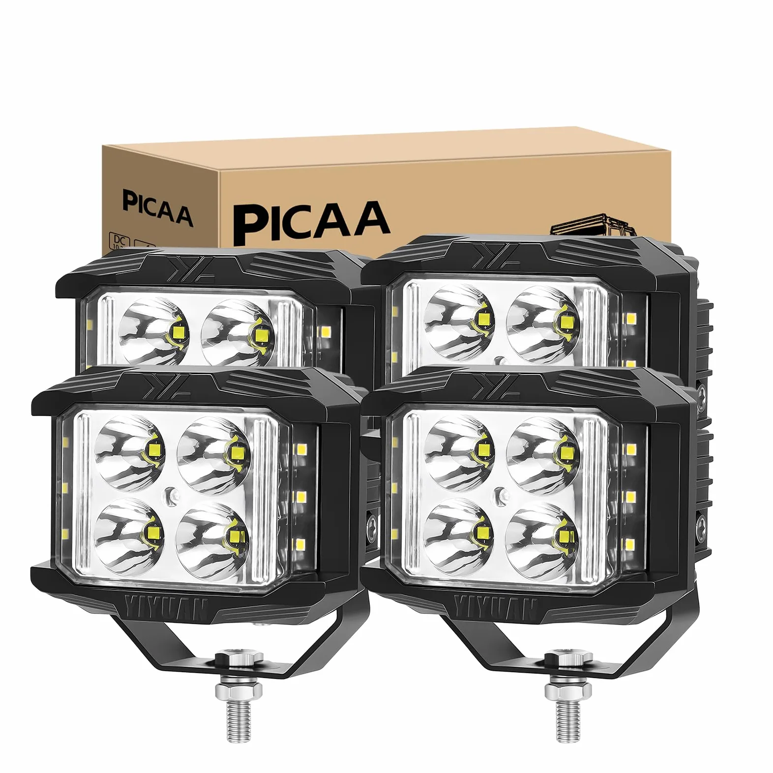 PICAA Phare de Travail LED, 4PCS 4 Pouces 35W Blanc Projecteur LED | Lumière de Travail,IP67 étanche,Tireur latéral,Spot/Flood Combo,Hors Route pour Jeep Camion ATV SUV Voiture Bateau,12V 24V