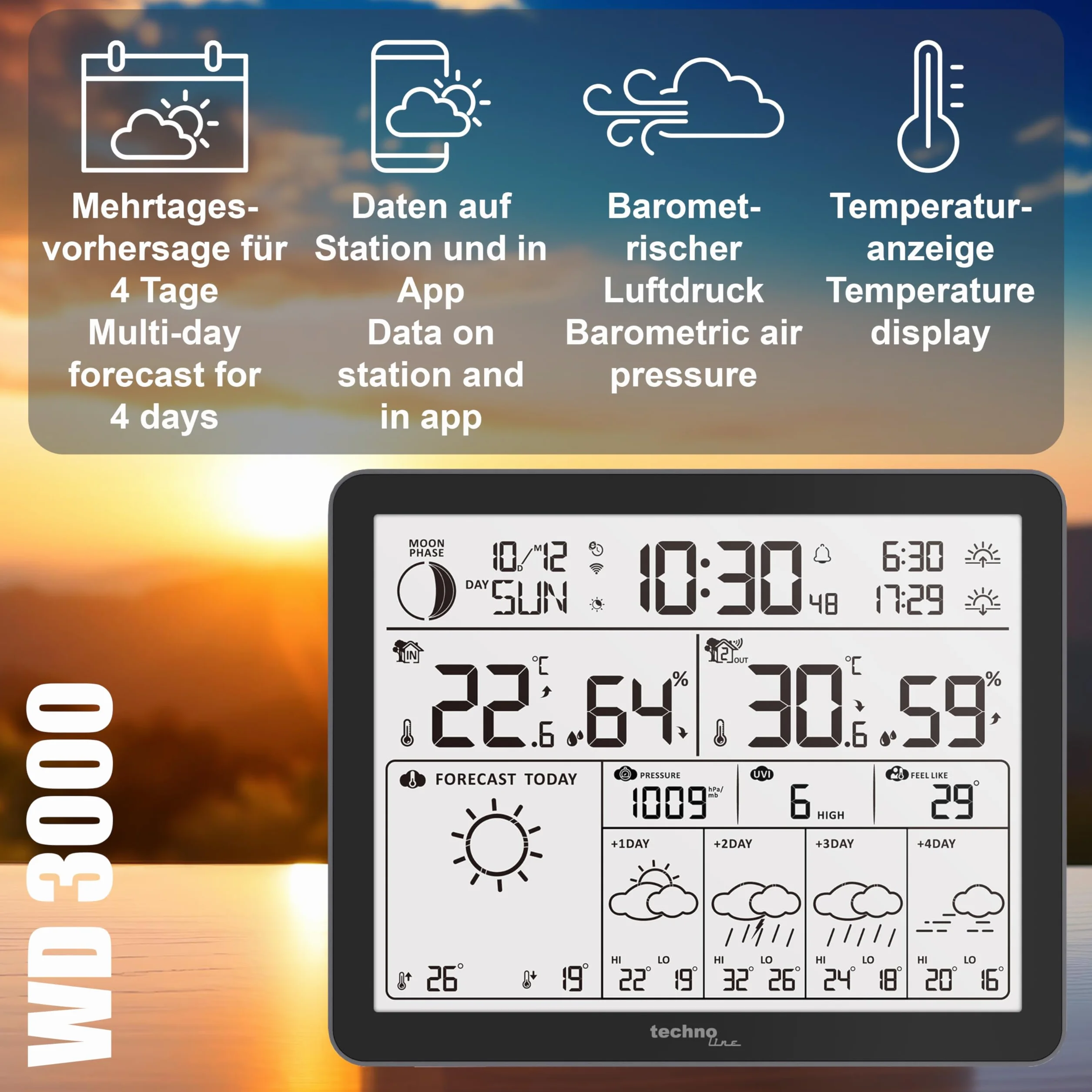 Station météo WD3000 avec émetteur extérieur et application Direct Weather