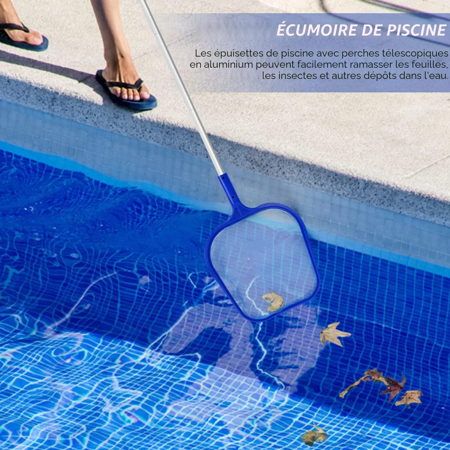 Épuisette de Surface pour Piscine avec Manche Télescopique Réglable 120CM