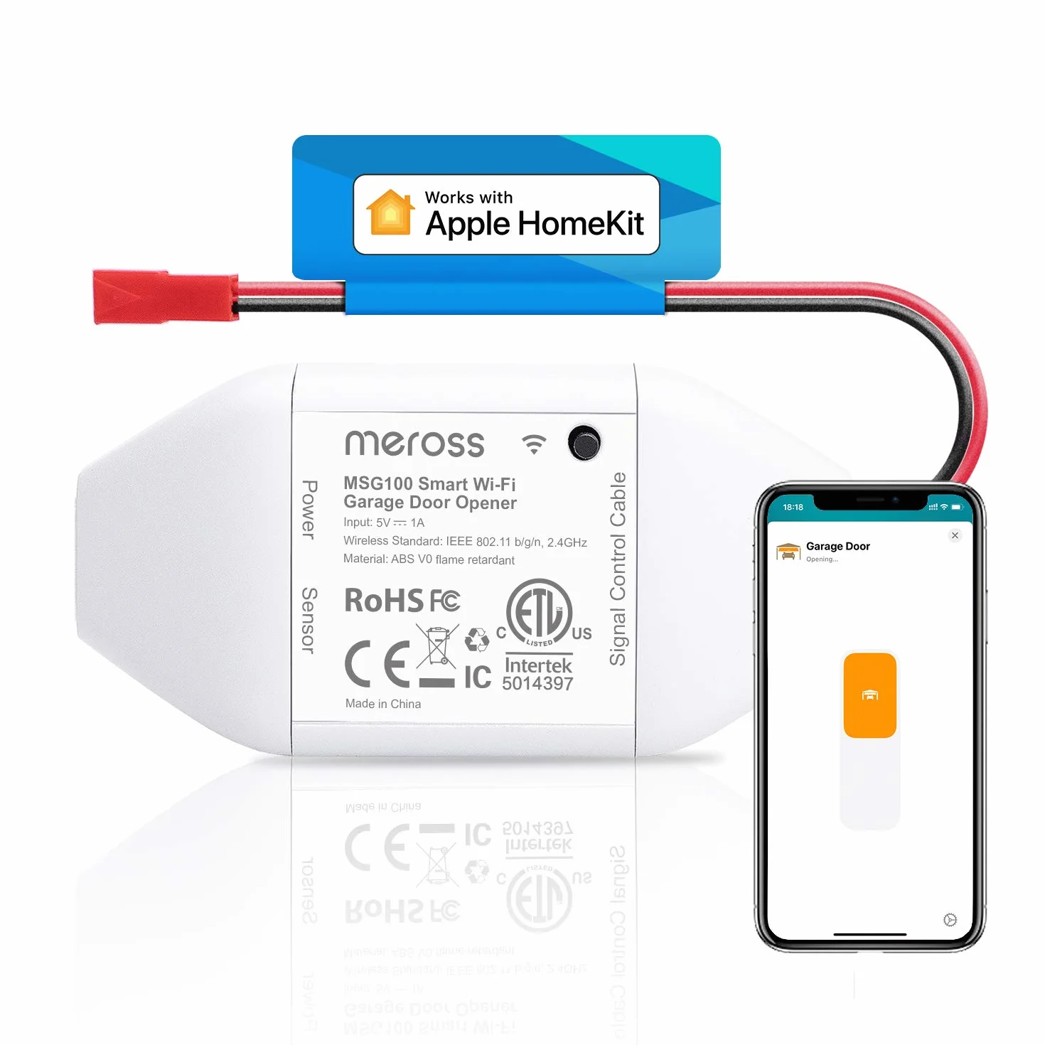 Meross Ouvre-Porte de Garage Connecté, Télécommande de Porte Intelligent Compatible avec Apple Home, Alexa, Google Home et SmartThings, Contrôle à Distance et Commande Vocale
