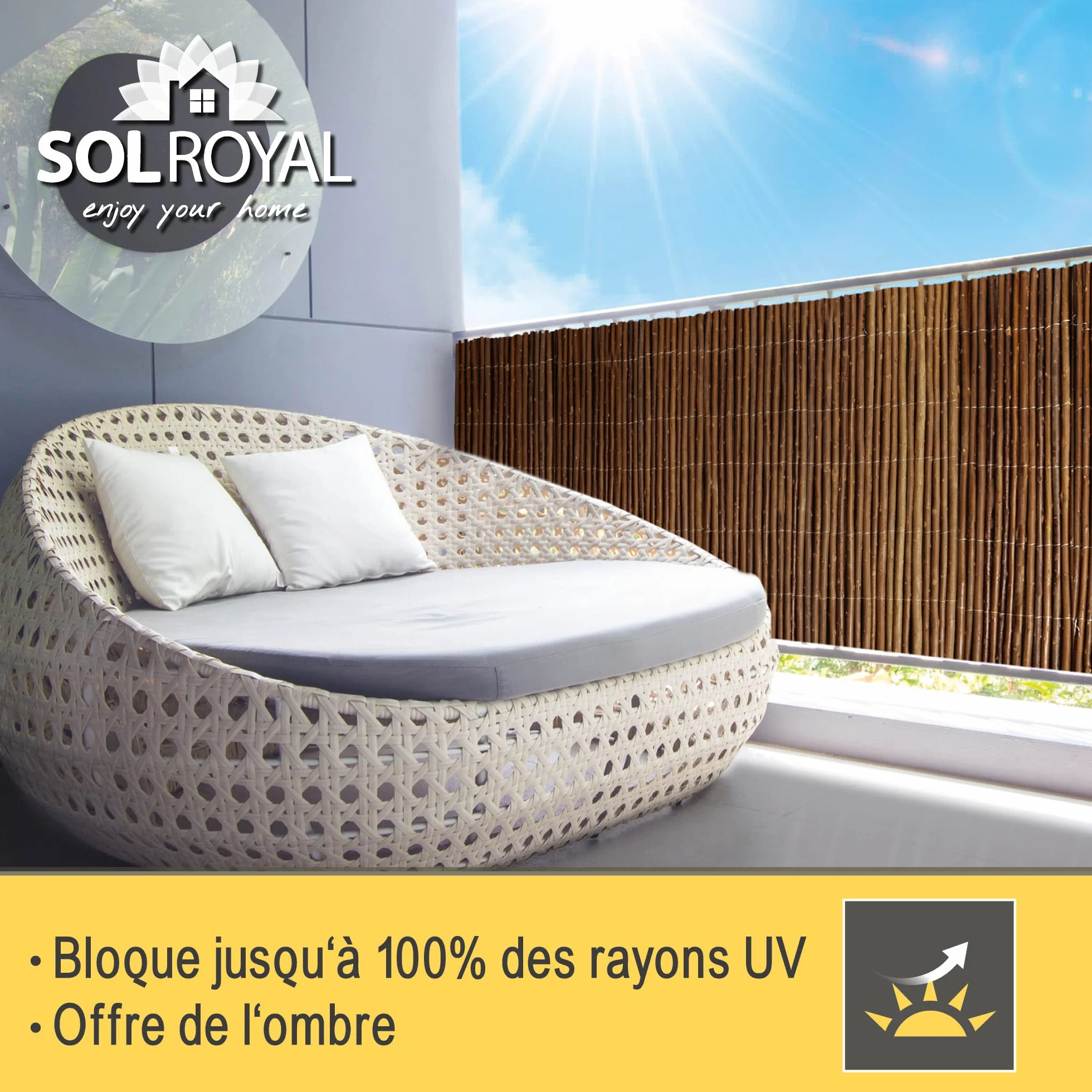 Sol Royal Canisse en Osier Brise-Vue Balcon 500x160 cm Pare Soleil Terrasse Protection Vent Saule