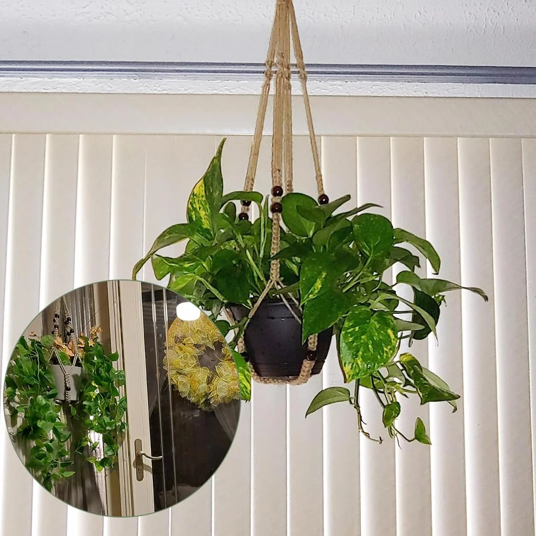 Macramé Support Pots Suspension Plante avec Perles 89cm
