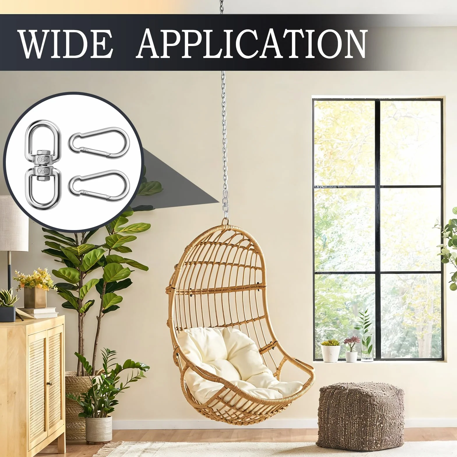 Émerillon en Acier Inoxydable 304 M8 avec Articulation Pivotante 360° pour Fauteuil Suspendu