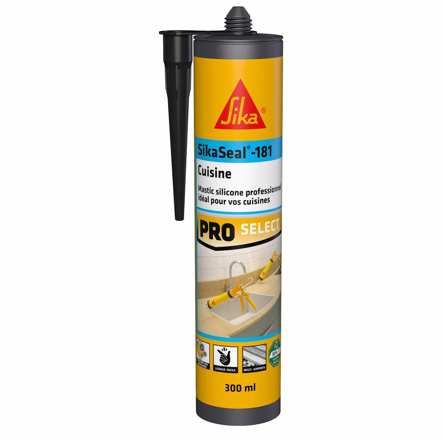 SIKA - Mastic silicone sanitaire - SikaSeal-181 Cuisine noir - Réalisation de joints - Spécial cuisines - Intérieur/extérieur - Longue durée - 300 ml