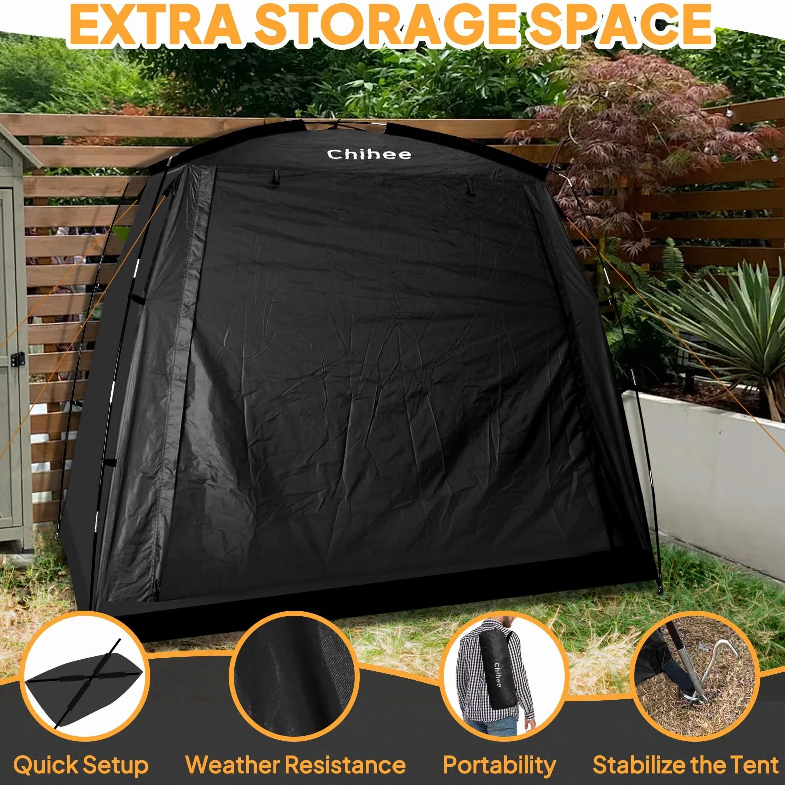 Chihee Abri Vélo Imperméable 2 Portes Housse pour 2-3 Vélos Rangement Extérieur Noir