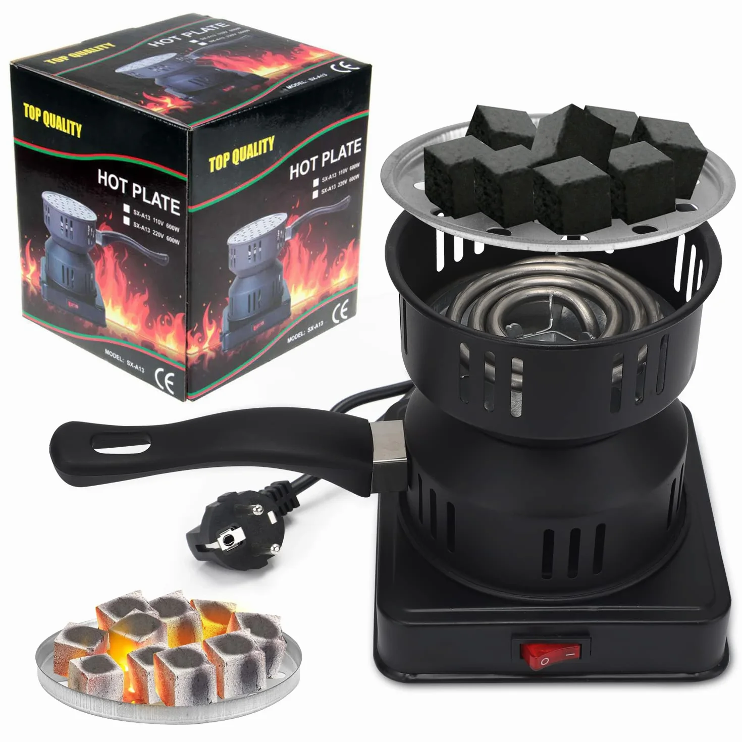 Allume Charbon Électrique 450-600W Plaque Chauffante Barbecue Charbon de Bois Brûleur Câble