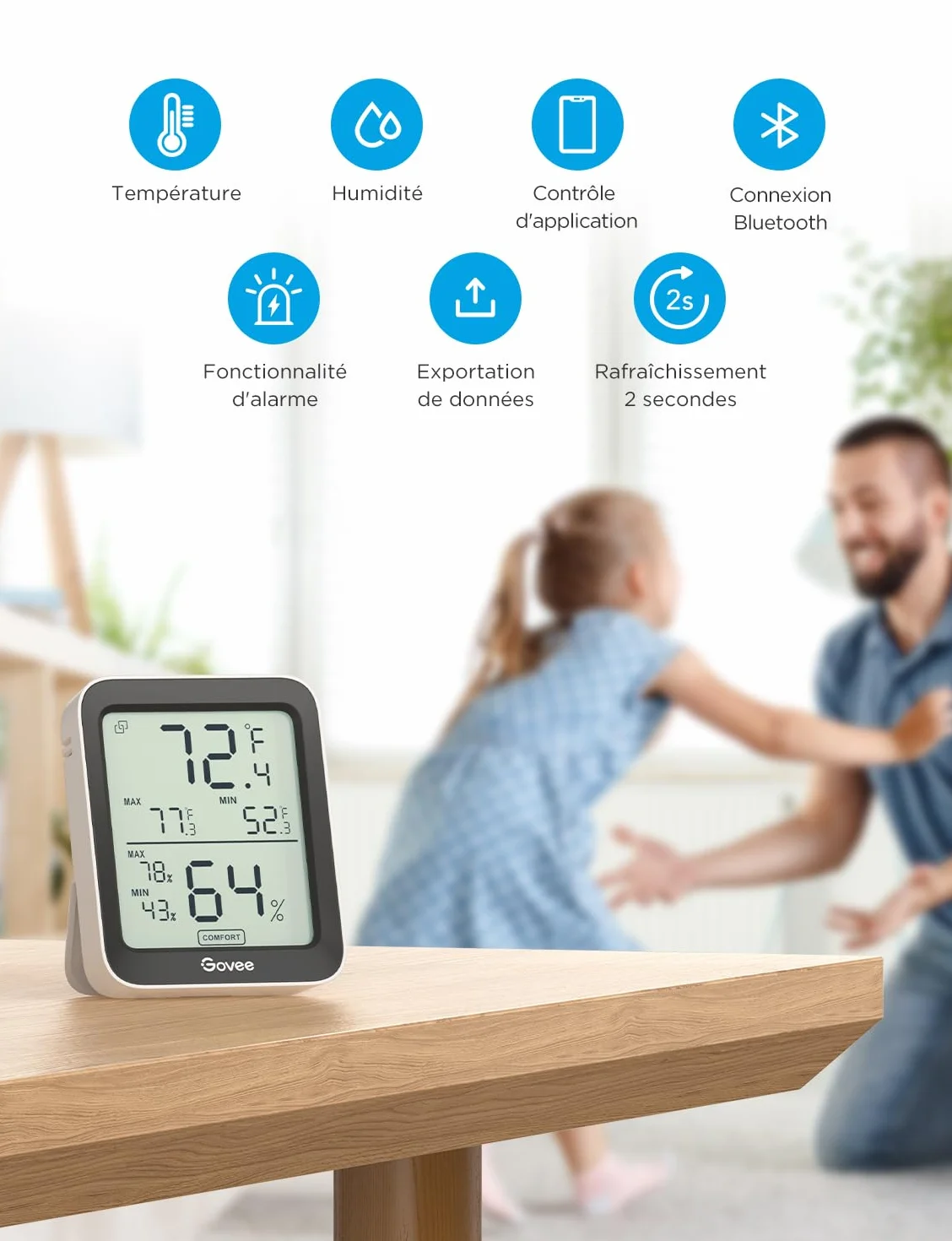 Govee Thermomètre Hygromètre Intérieur Bluetooth LCD Haute Précision Capteur Humidité Température