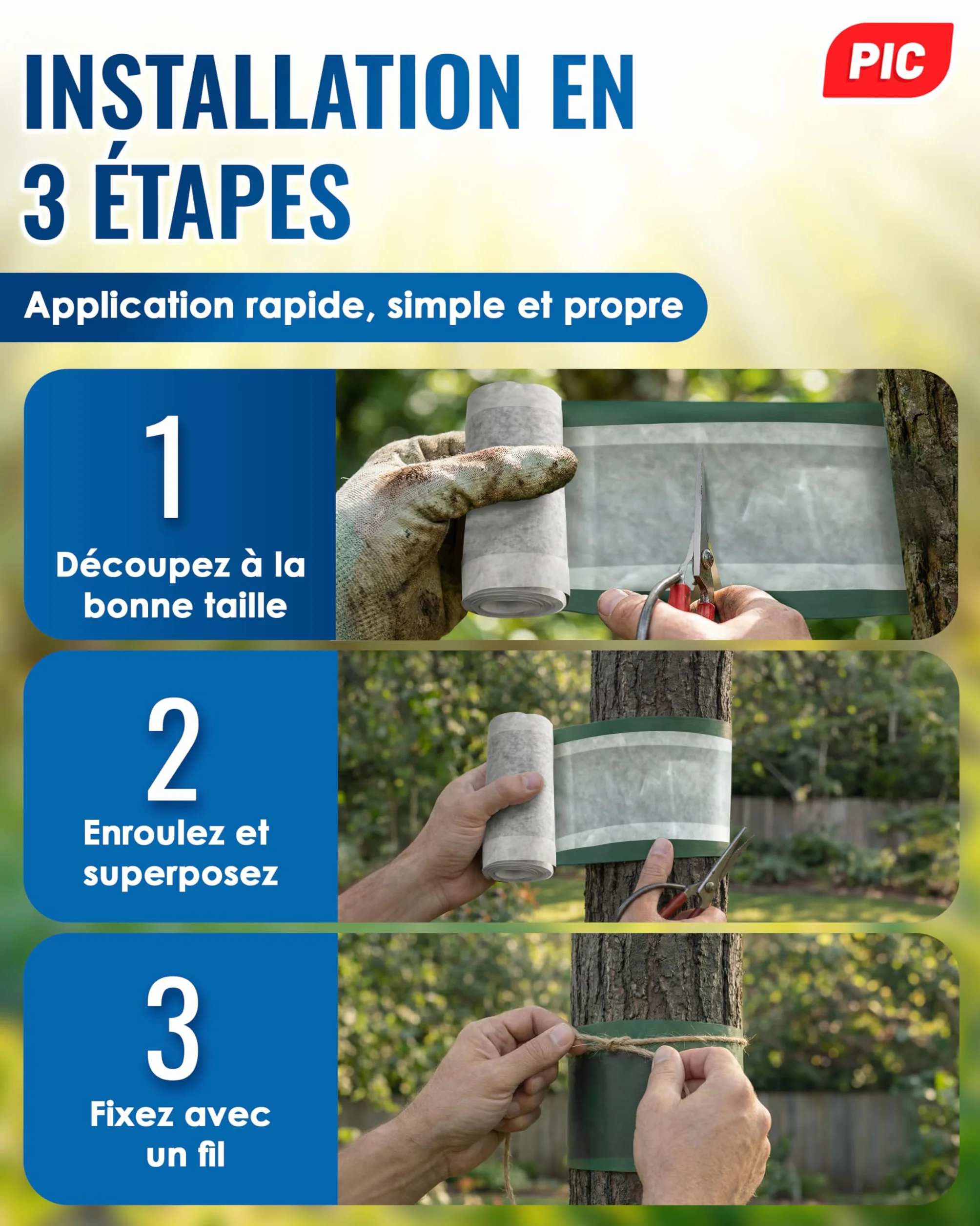 PIC Bande Glue Arbre Fruitier 5 mètres Glue Arboricole Anneau de Colle Efficace Contre Les chenilles Fourmis Autres Insectes nuisibles Convient Environ 11 Arbres circonférence 45 cm