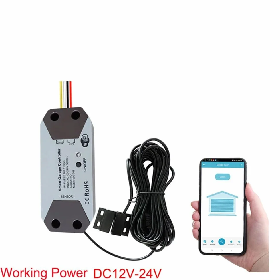Contrôleur intelligent d'ouverture de porte de garage TUYA 12-24 V avec capteur magnétique, accès à distance sans fil, intégration vocale, notifications d'état de porte en temps réel, fonctionnalités