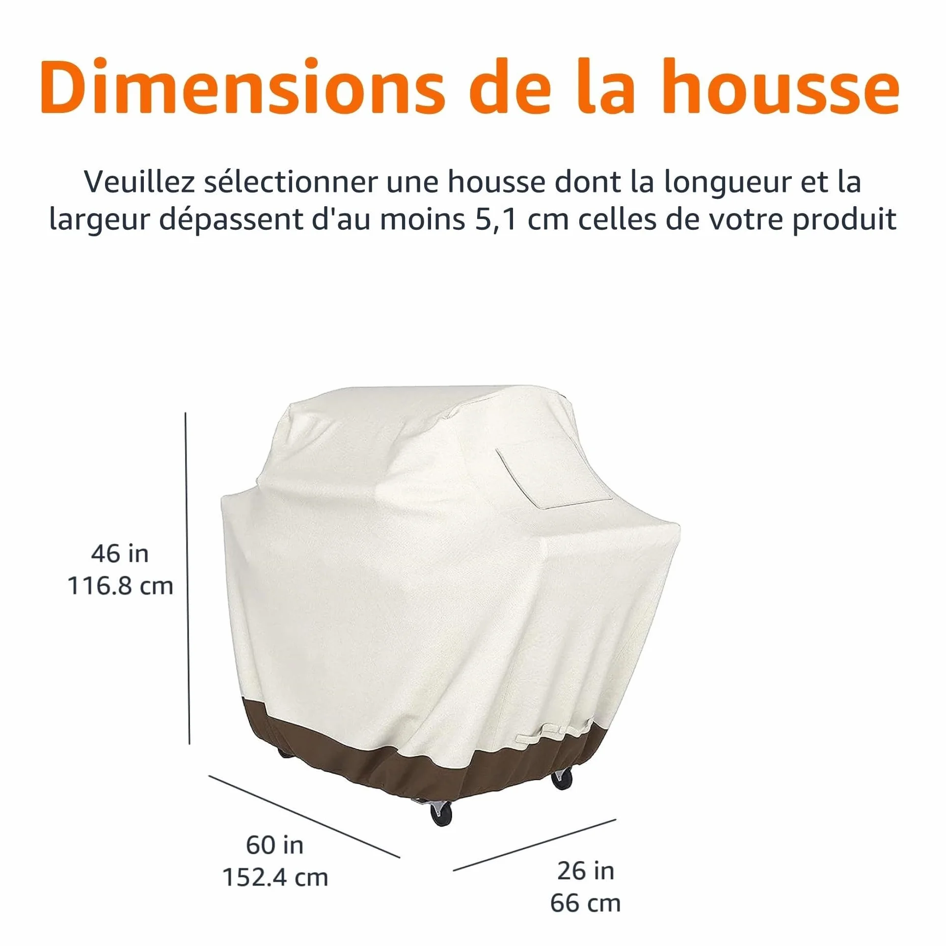 Amazon Basics Housse de protection barbecue extérieur 116.8 x 152.4 x 66cm Beige marron clair