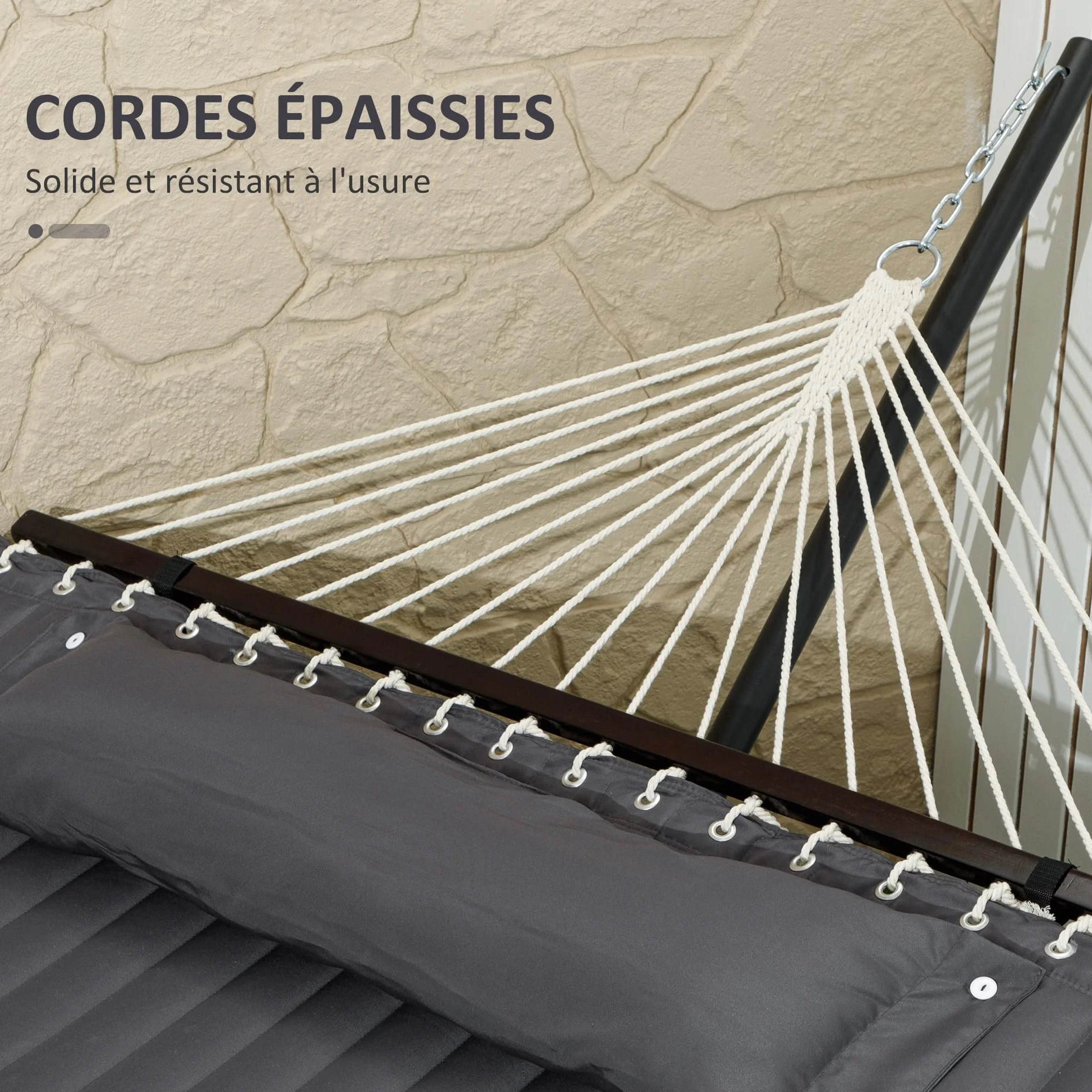 Outsunny Hamac sur Pied avec Oreiller, Support Acier, Barres d'écartement, Camping Plein air, Plage, Gris foncé