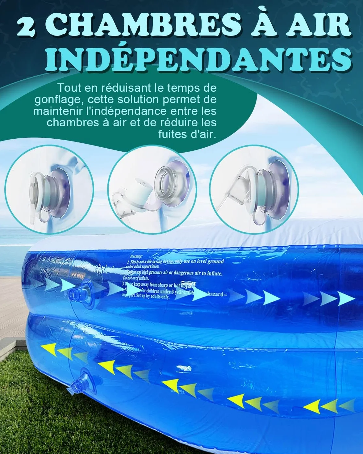 Piscine Gonflable Rectangulaire 200 x 150 x 50 cm PVC Épais Résistant Double Couche Enfant Adulte Jardin