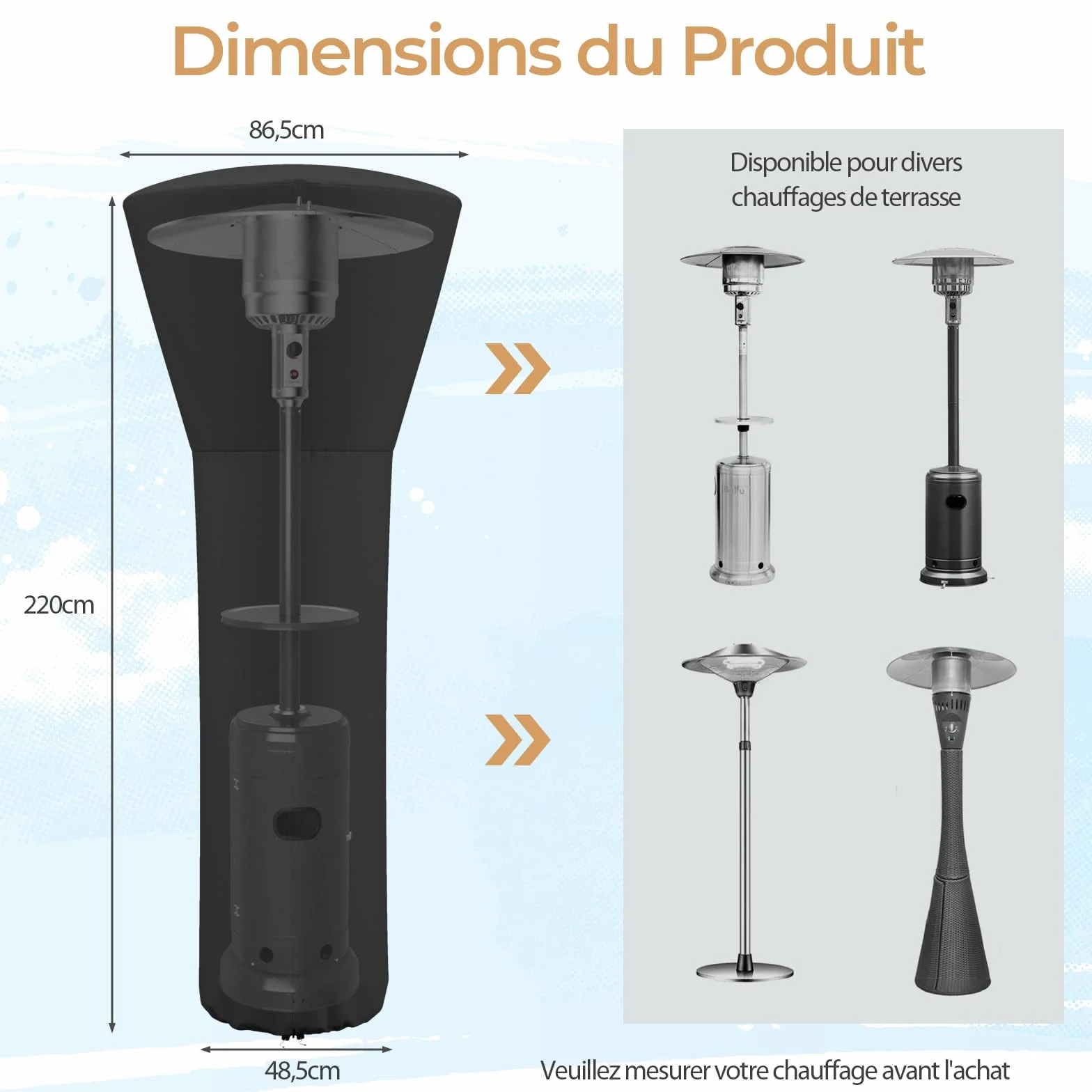 GOPLUS Housse de Chauffage de Terrasse 210D, Imperméable Protection pour Chauffage 220 x 86,5 x 48,5 CM Noir