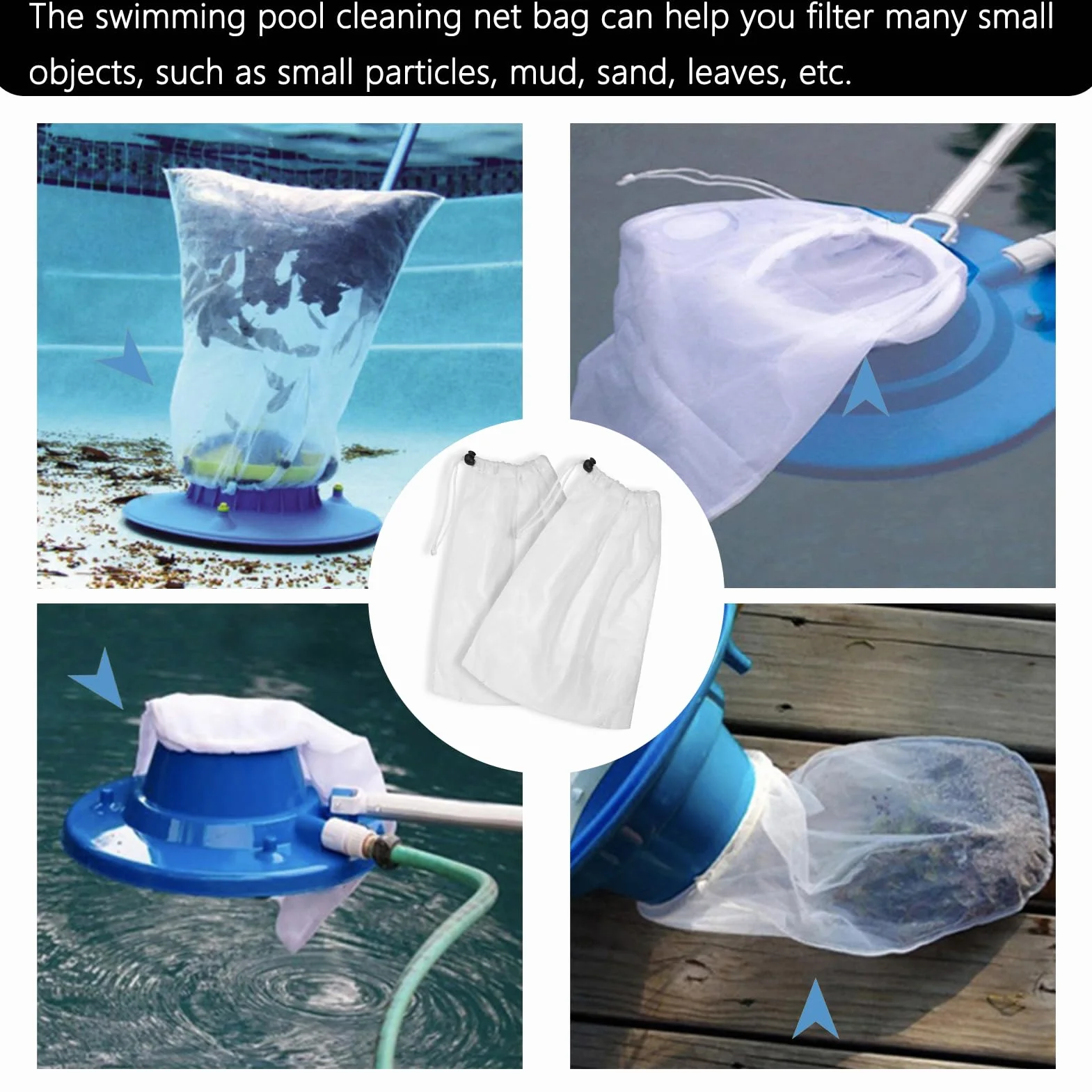 Sacs filtrants pour aspirateur de piscine - Filet de rechange réutilisable avec cordon de serrage 12 pièces