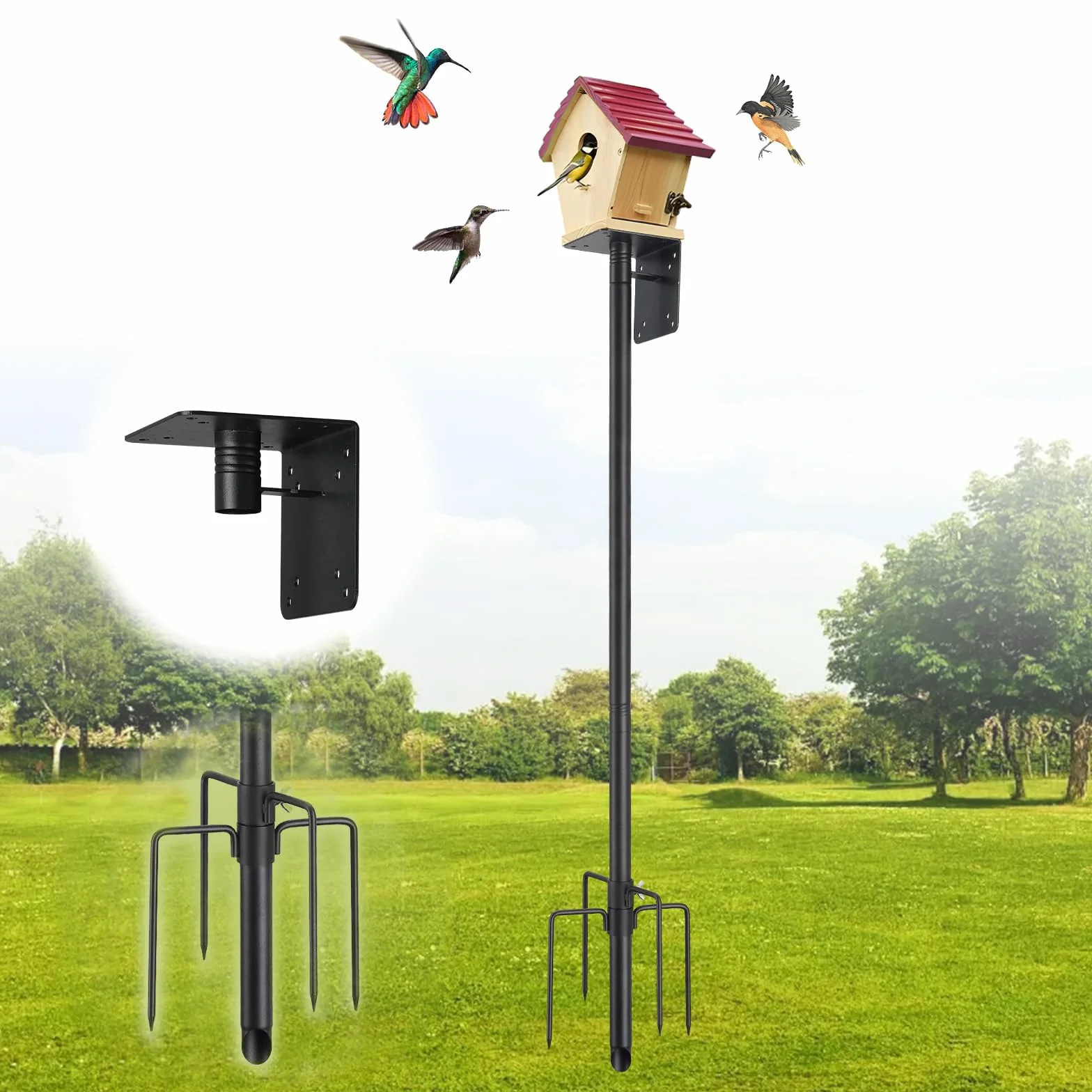 Support Maison Oiseaux 150 cm 5 Pointes Extérieur Réglable Universel Station Météo Kit Poteau Jardin