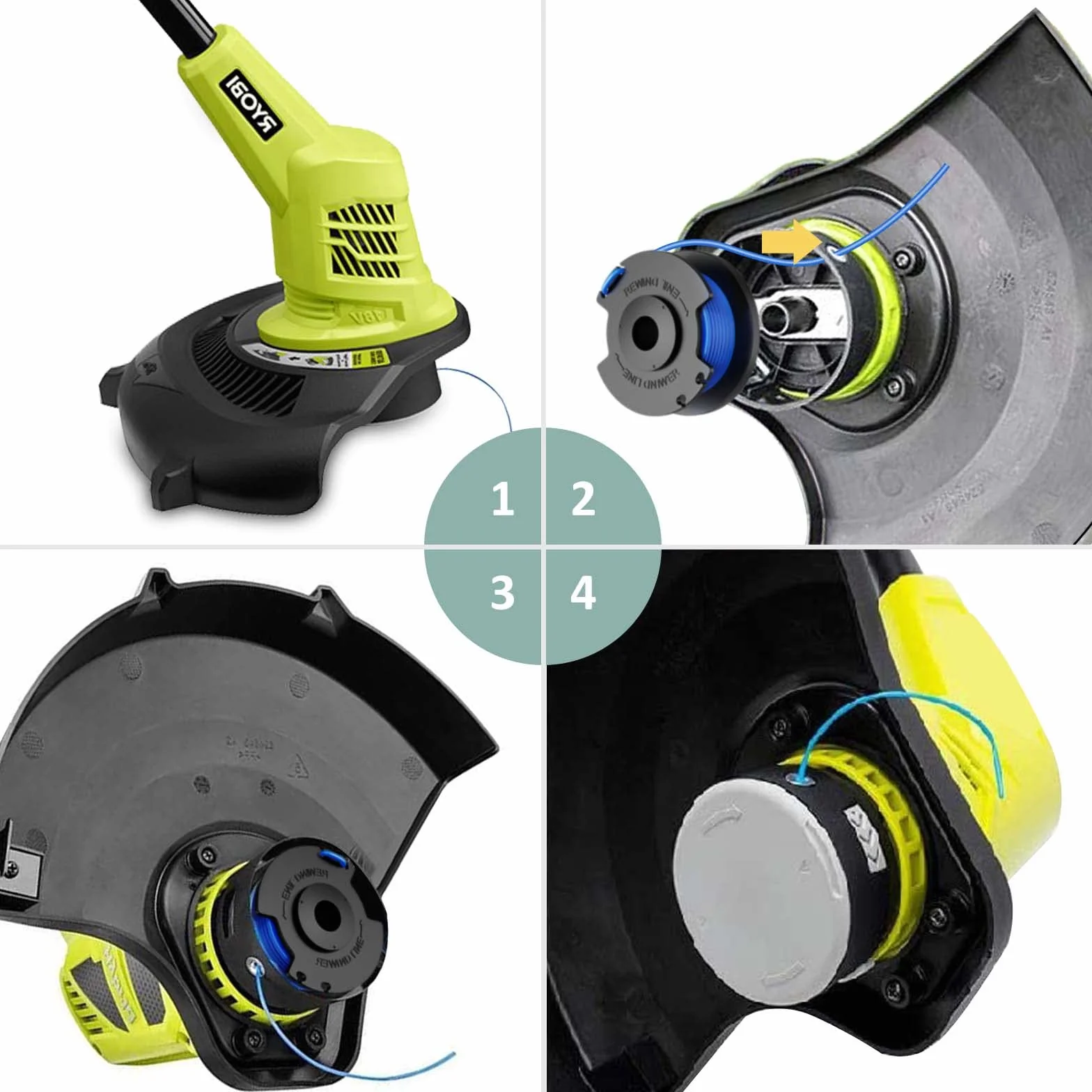 Bobine Fil Coupe Bordure YWTESCH 15 Compatible Ryobi One+ 18V 24V 40V Ø1.65cm 3.4m AC14RL3A (12 Fils, 3 Couvercles)