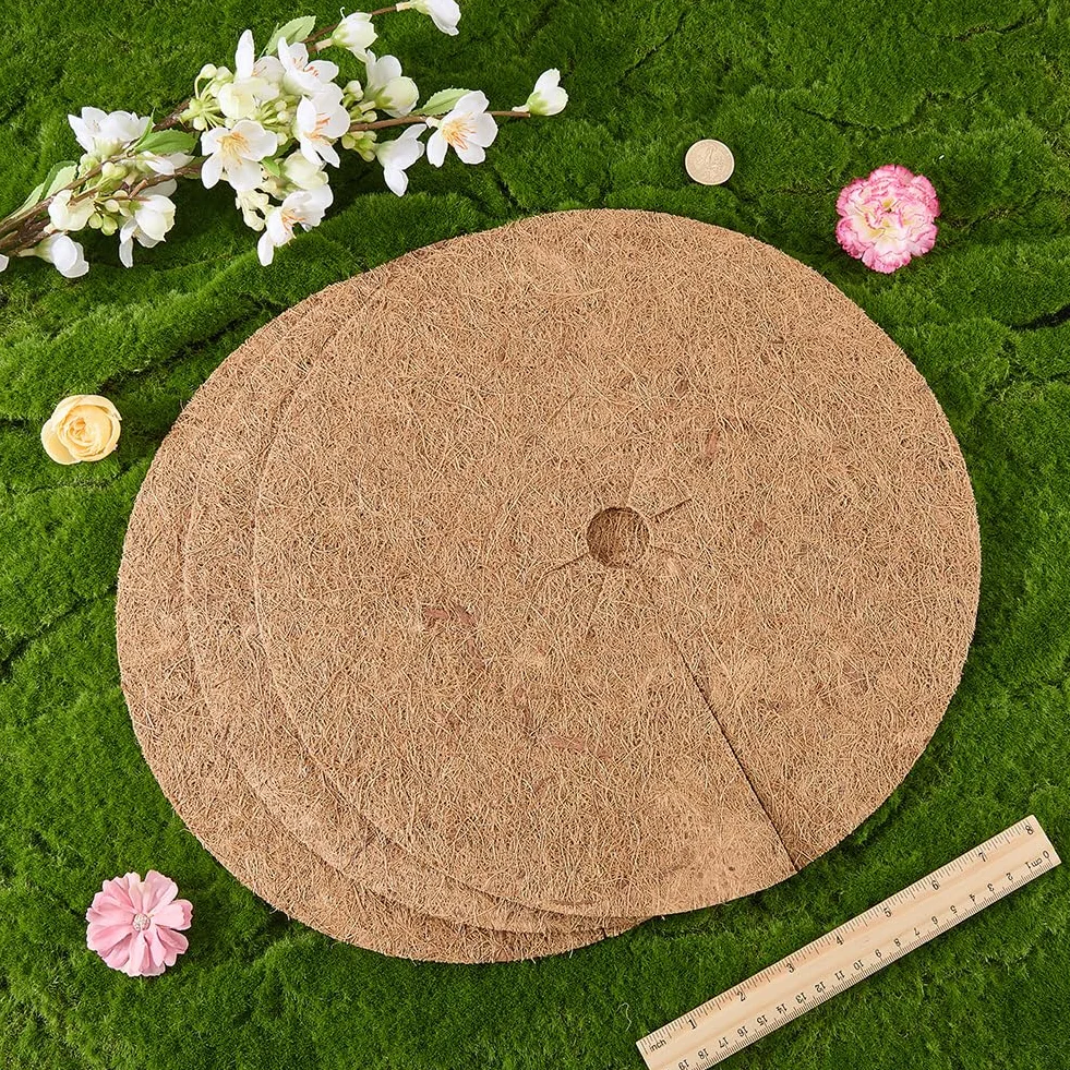 CREATCABIN 3Pcs Couvercle Pot Fleurs Tapis Paillis Fibre Coco 35cm Anneau Protection Plantes Barrière Anti Mauvaises Herbes
