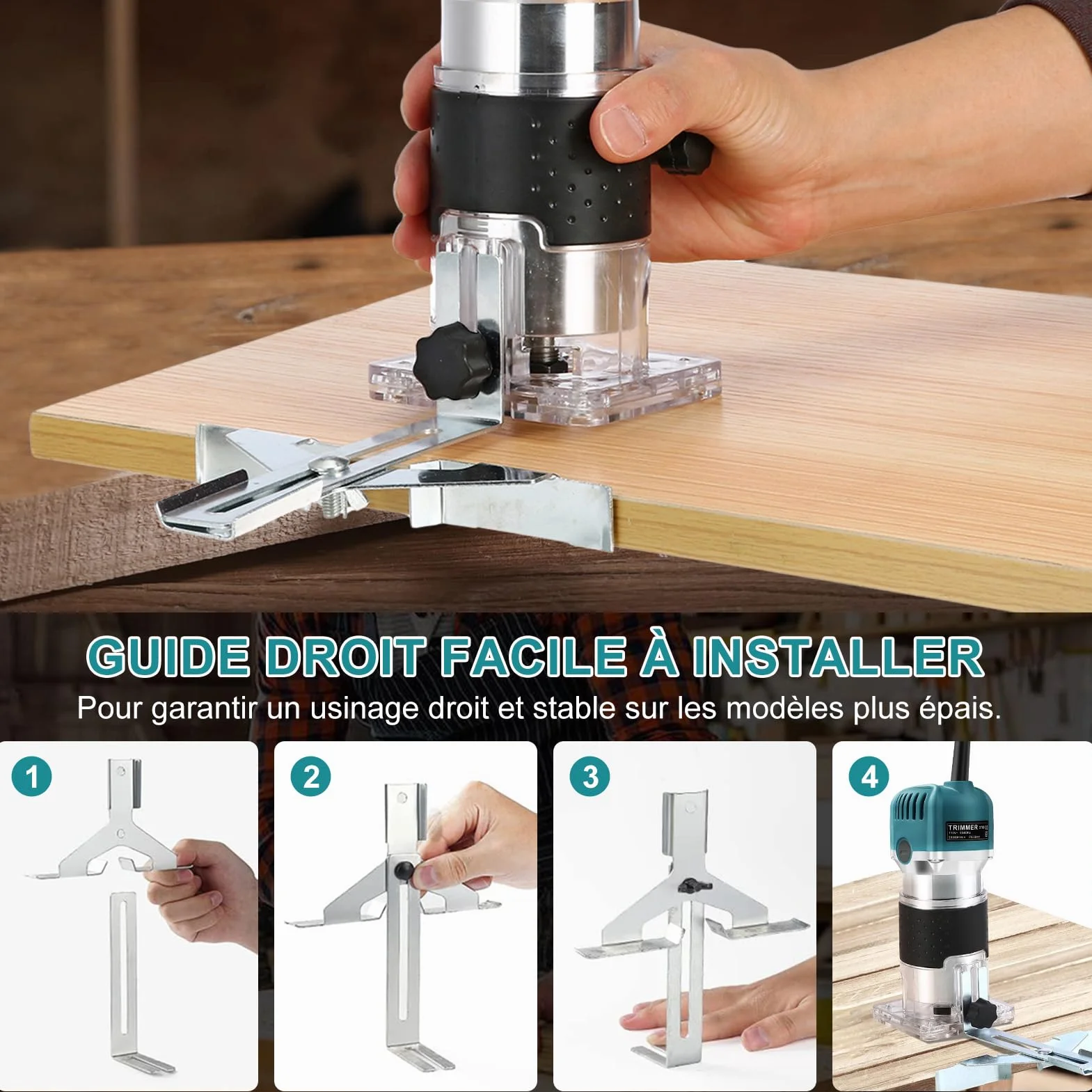 Fraiseuse verticale 800 W, défonceuse électrique pour bois, 30 000 tr/min Fraiseuse électrique à 6 vitesses variables avec 15 fraises à rainurer pour chanfreiner, rainurer, fraiser, poinçonner