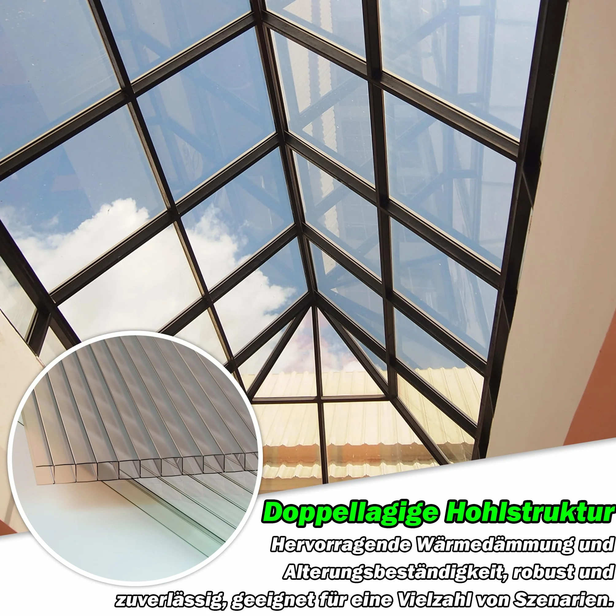 Lot de 14 plaques alvéolaires en polycarbonate 10,25 m² pour serre résistantes aux UV et aux chocs transparent