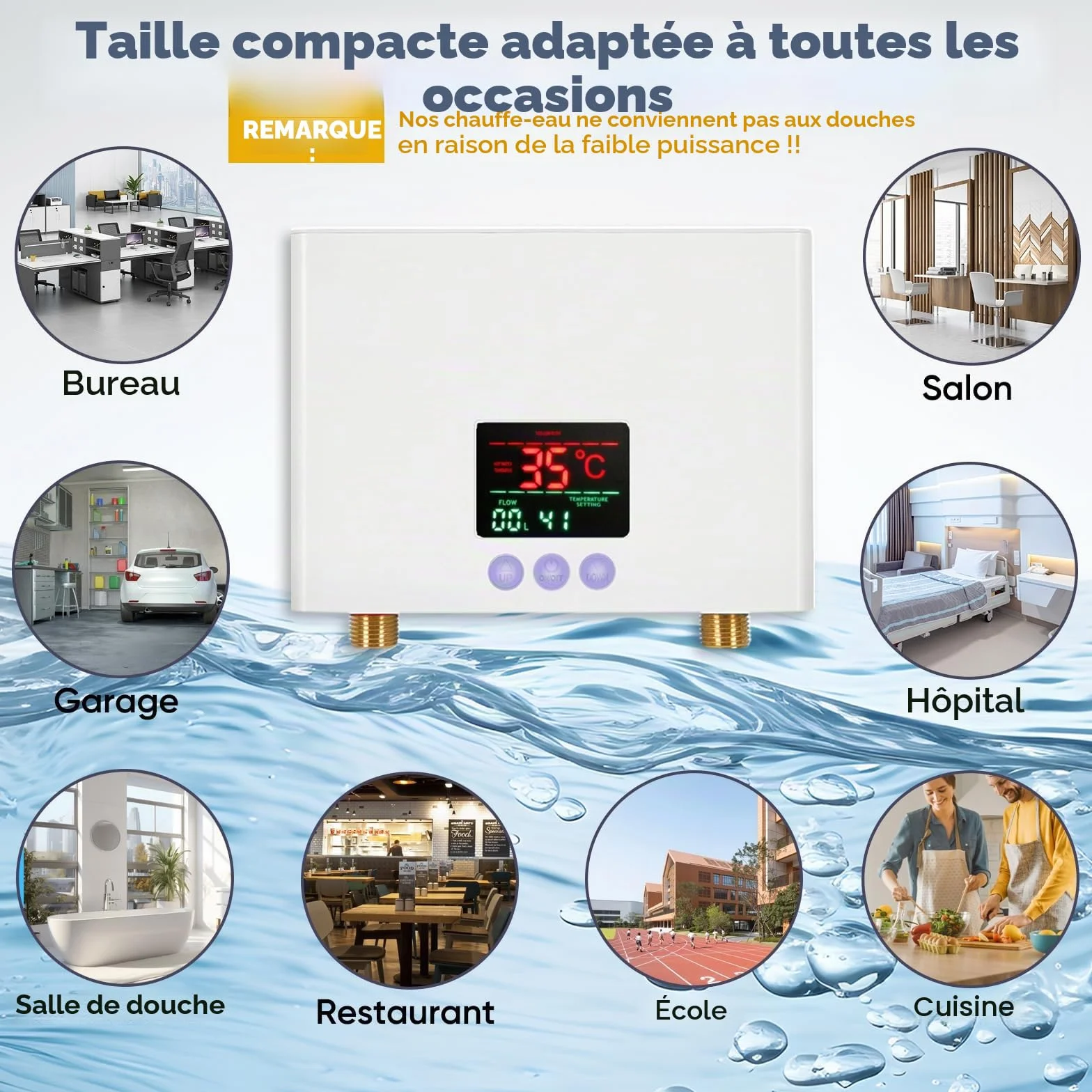 Chauffe-eau instantané électrique 220V 3KW avec affichage LED