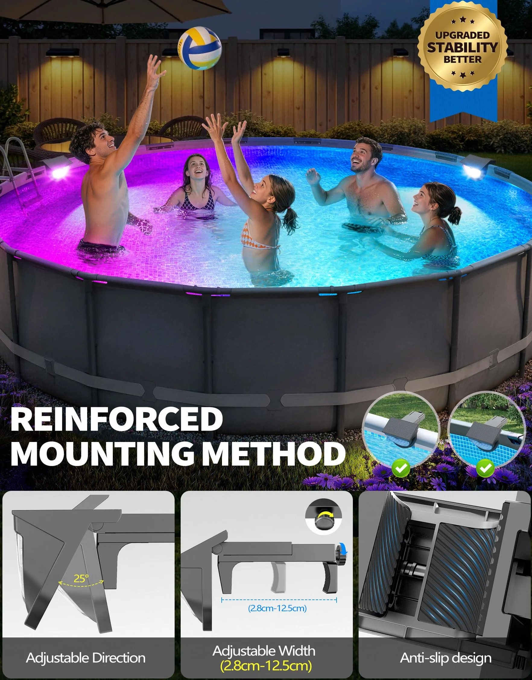 Lampe Piscine LED Solaire IP68 RGB 10 Modes, Etanche Sans Fil Jardin 2PCS
