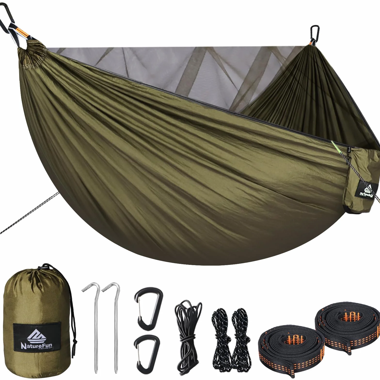 NATUREFUN Hamac de Camping avec Moustiquaire 300kg 290x140 cm Nylon Parachute Respirant