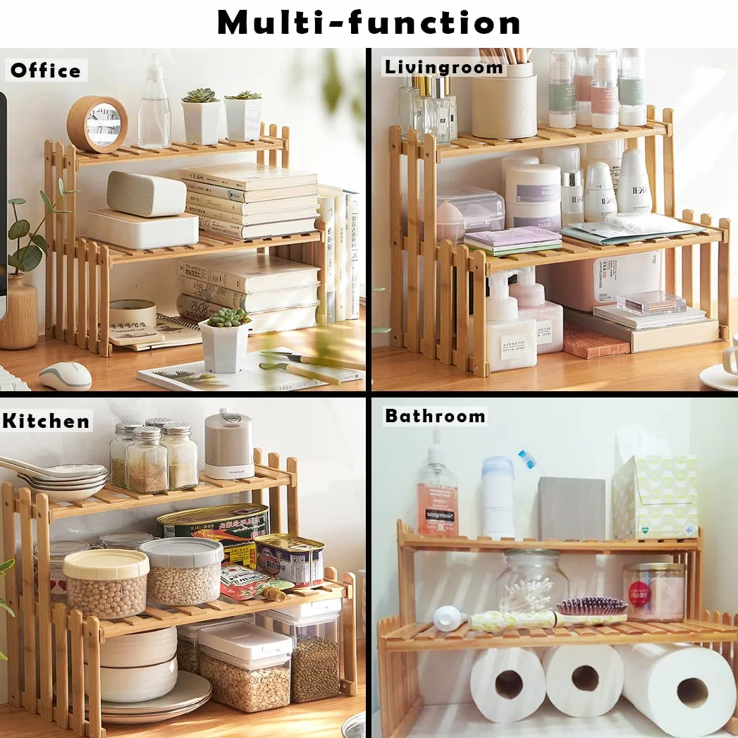 Étagère en bambou 2 niveaux pour plantes grasses 40 cm support multi-plantes organisateur bureau