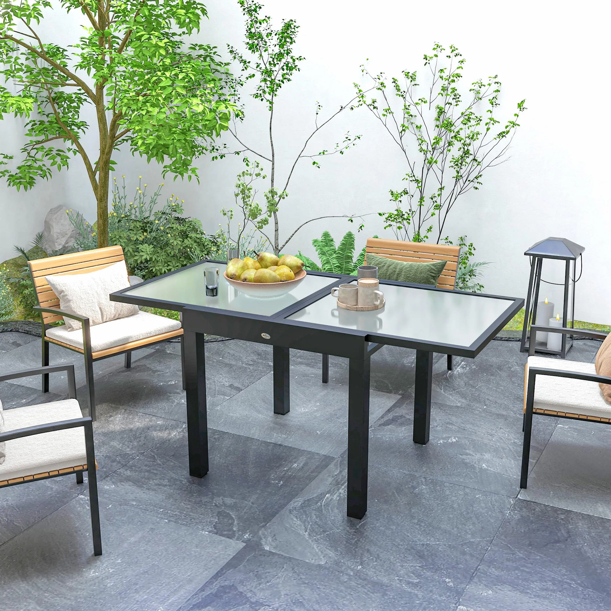 Outsunny Table Extensible de Jardin Grande Taille 160 x 80 x 75 cm Verre Trempé Aluminium Gris