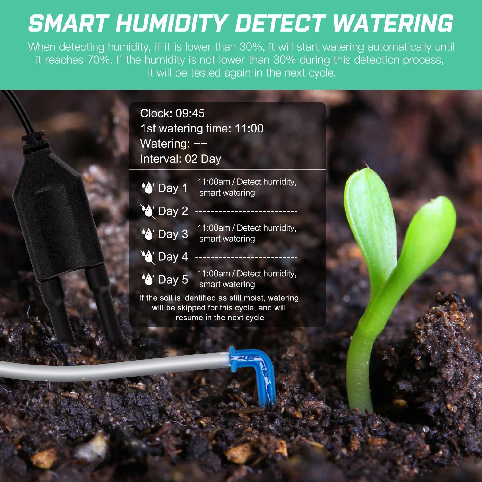 Système d'arrosage automatique goutte à goutte pour 15 plantes avec minuterie et détection d'humidité