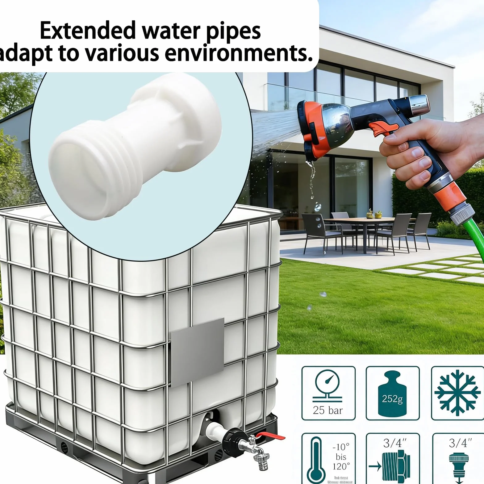 Robinet Cuve 1000l 3/4" Adaptateur Réservoir IBC Laiton, Accessoires Container IBC avec Clés Capuchon Tambour