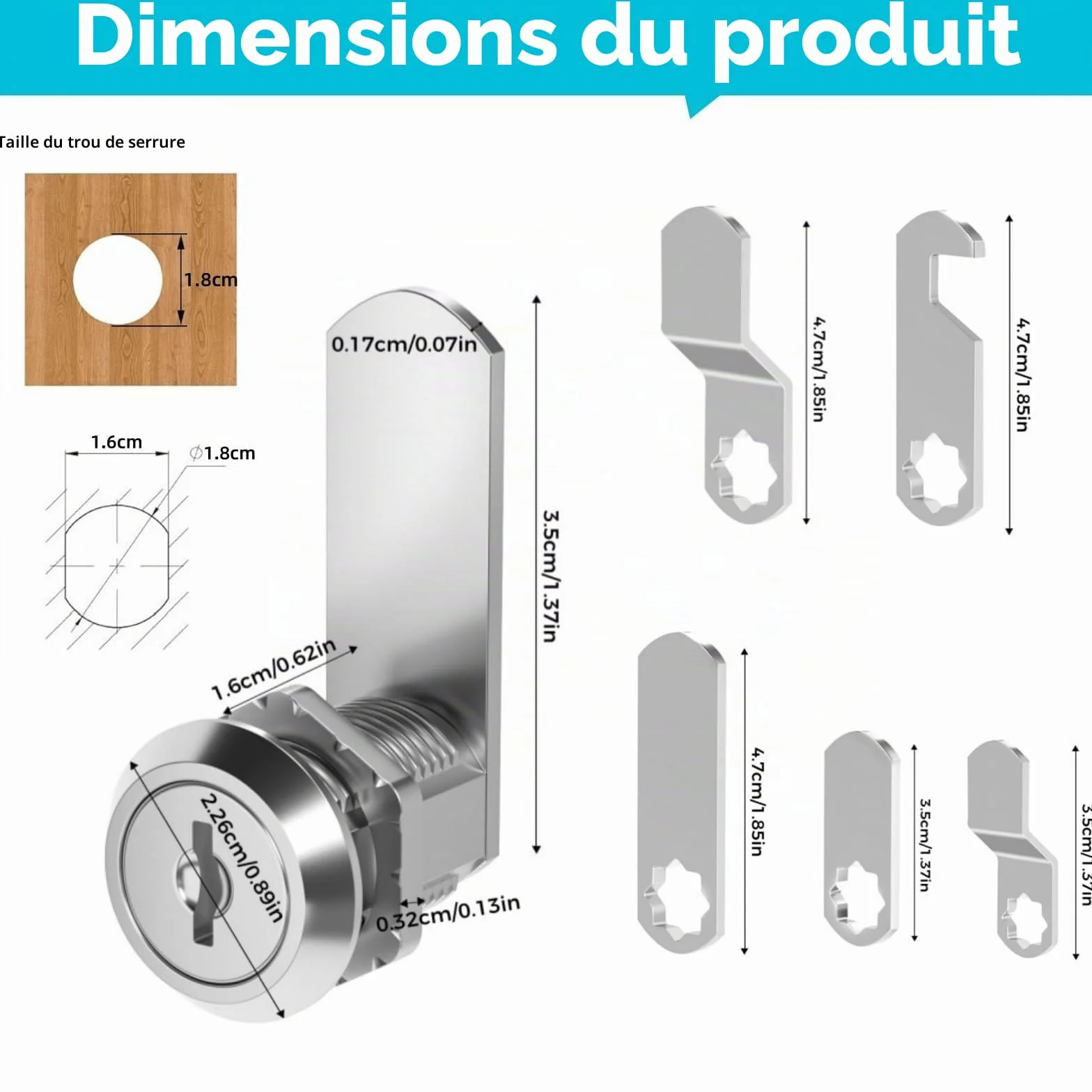 Serrure Boite Aux Lettres 16mm, Serrure De Boîte Aux Lettres avec 5 Plaques de Serrure Différentes et 5 Clés, Casier, Classeur