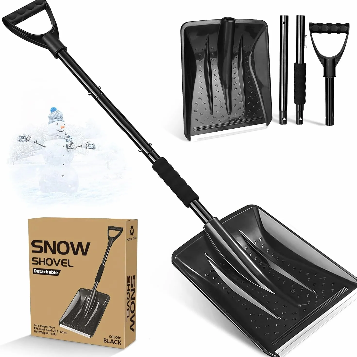 Pelle à Neige 108cm Aluminium Bord de Glissement 4 Pièces Amovible Réglable Portable