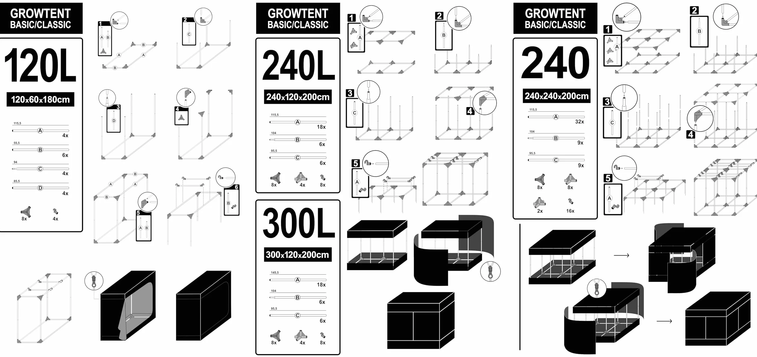 TRAFIKA Chambre de Culture 60x60x160cm Grow Tent Mylar Premium 97% Réflectivité