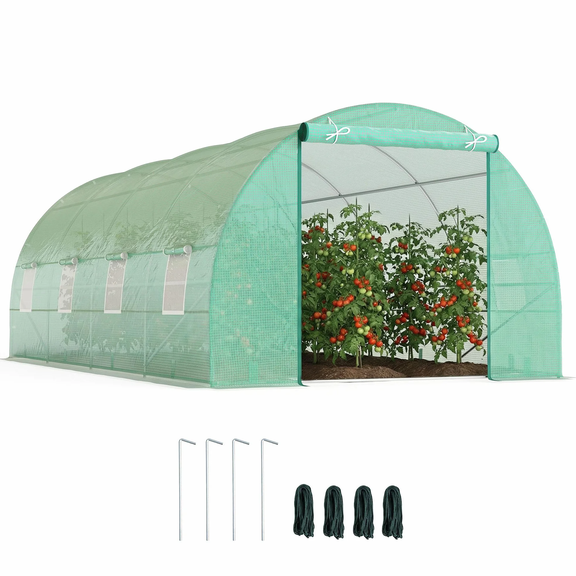 Serre de Jardin Tunnel 6L x 3l x 2H m Acier galvanisé renforcé 2,5 cm 8 fenêtres 1 Porte Vert