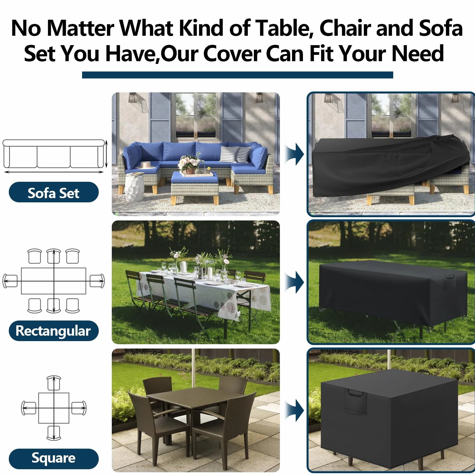 Housse de Protection Table de Jardin Tissu Oxford 420D Imperméable Anti-UV Noir 200x100x75 cm