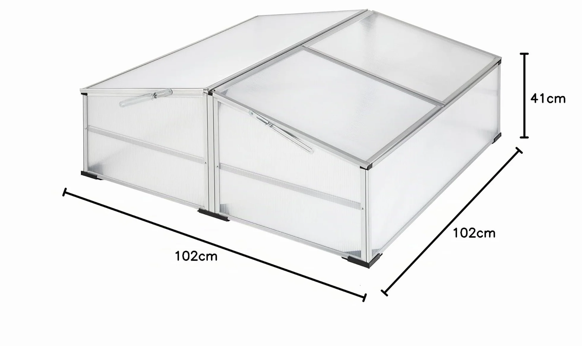 tectake® Mini Serre de Jardin 102 x 102 x 41/31 cm, Châssis Aluminium, Plaques Alvéolaires, Potager Exterieur, Hivernage et Semis